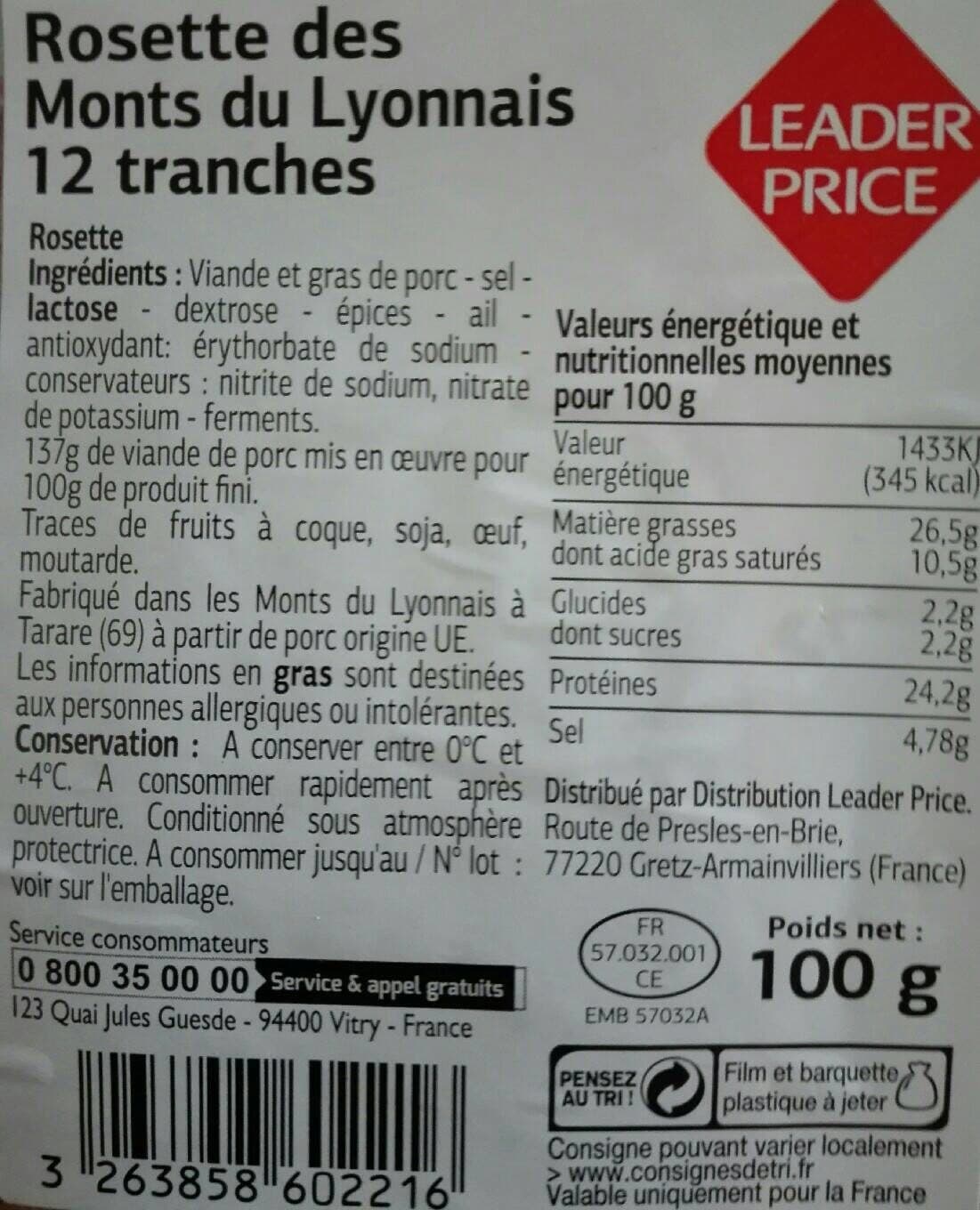 Leader Price 12 tranches rosette de Lyon packshot