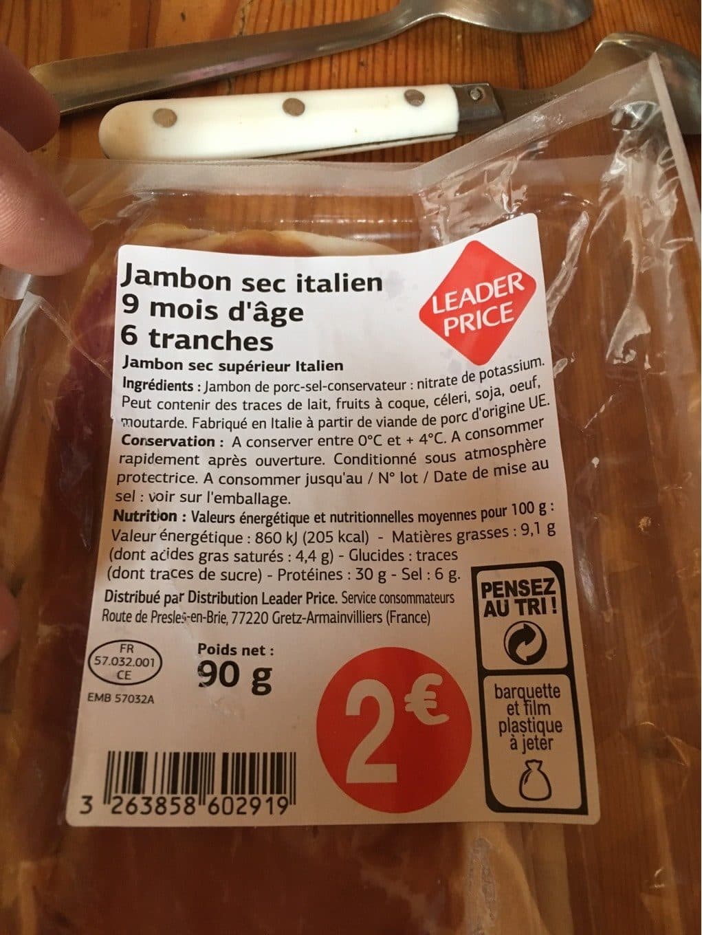 Leader Price Jambon sec italien 9 mois d’age packshot