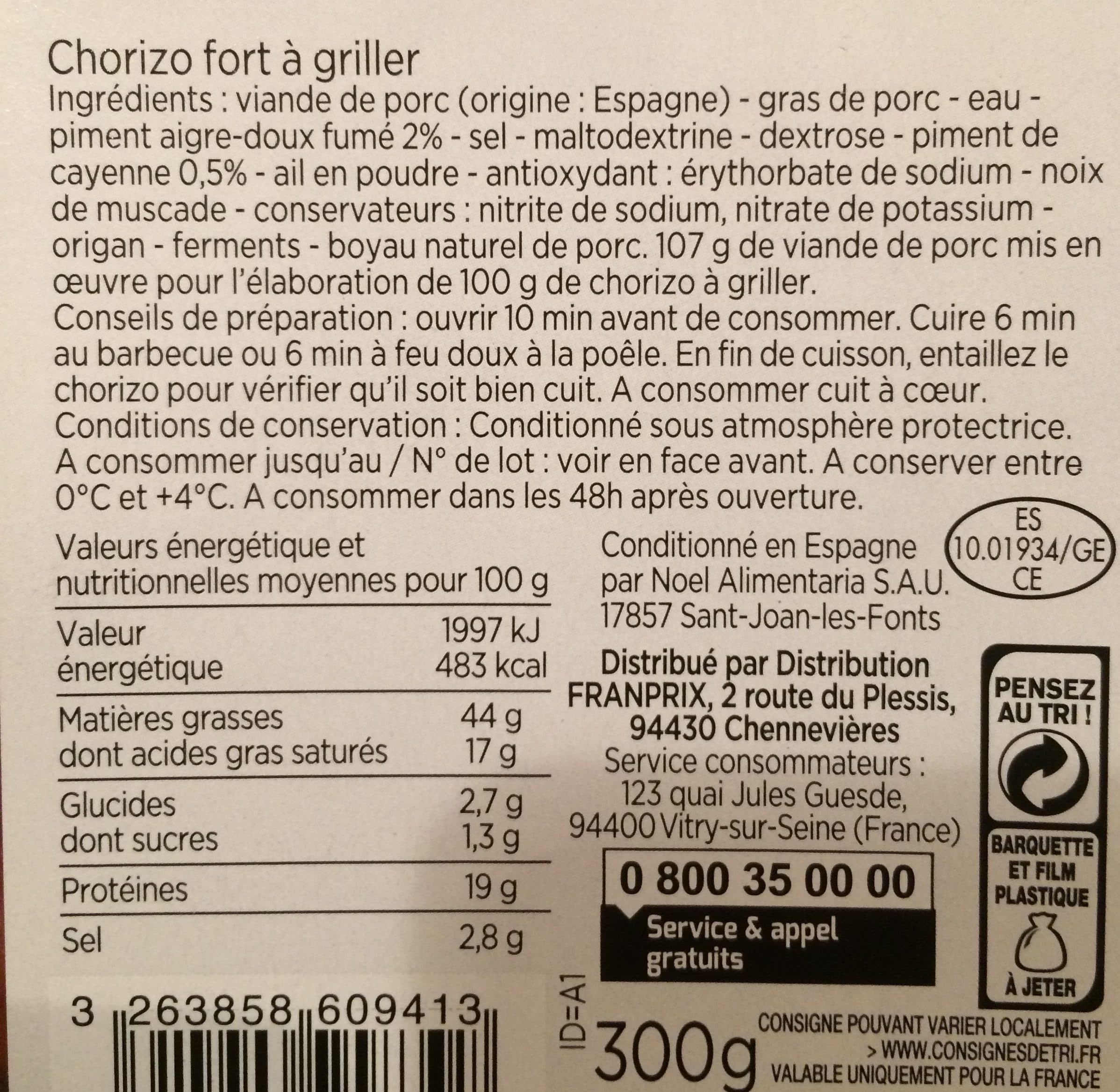 Franprix Chorizo à griller packshot