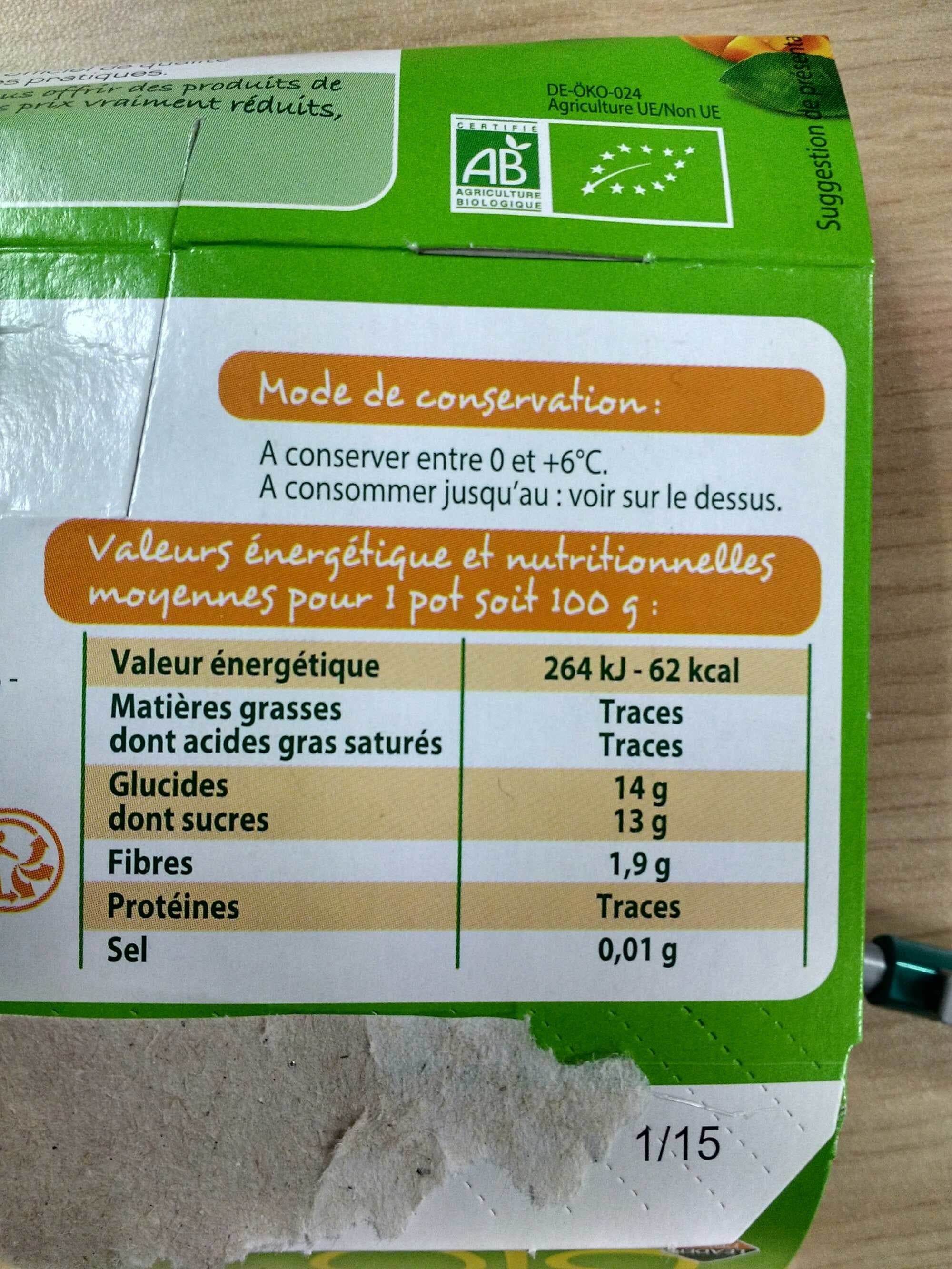 Leader Price Purées de fruits BIO à base de Pommes et de Mangue packshot