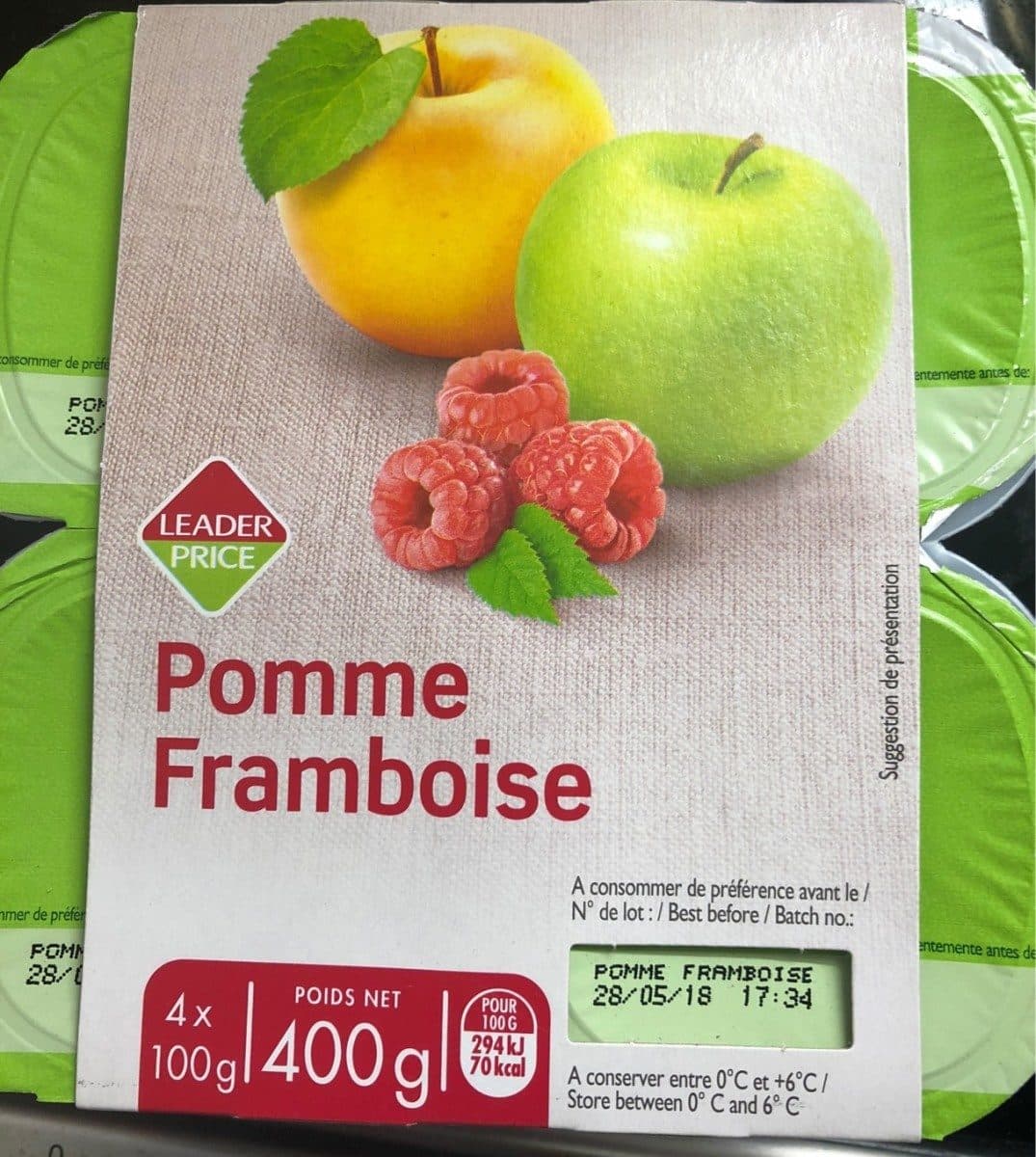 Leader Price Dessert de Fruits Pomme Framboise packshot