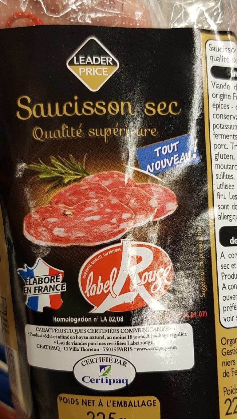 Leader Price Saucisson sec qualité supérieure packshot