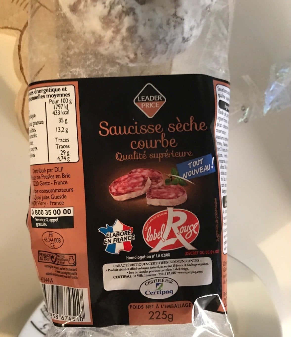 Leader Price Saucisse seche courbe packshot