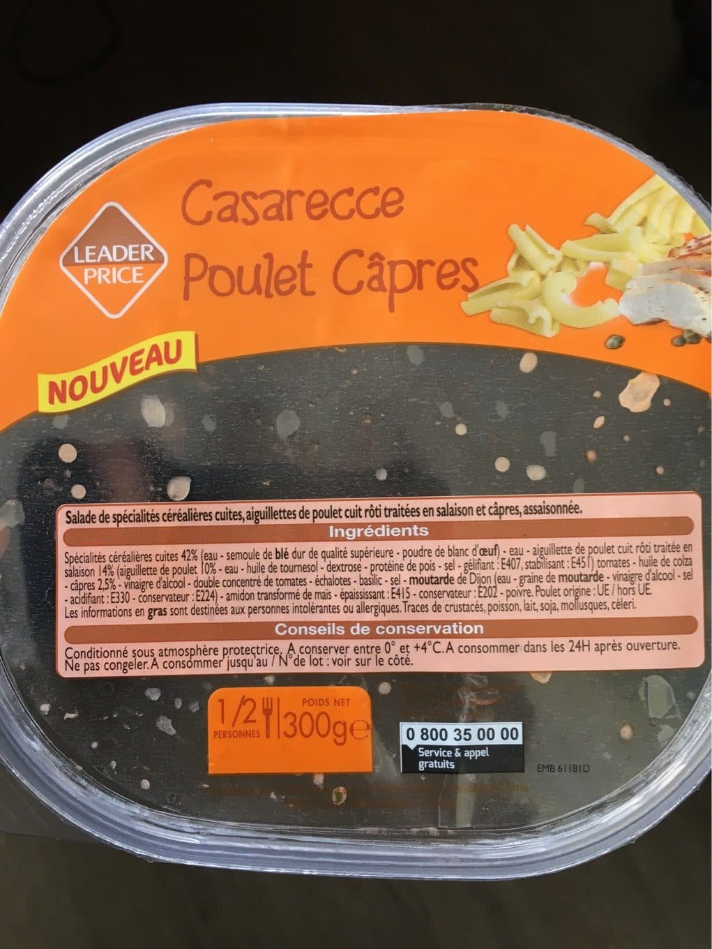 Leader Price Salade casarecce poulet câpres packshot