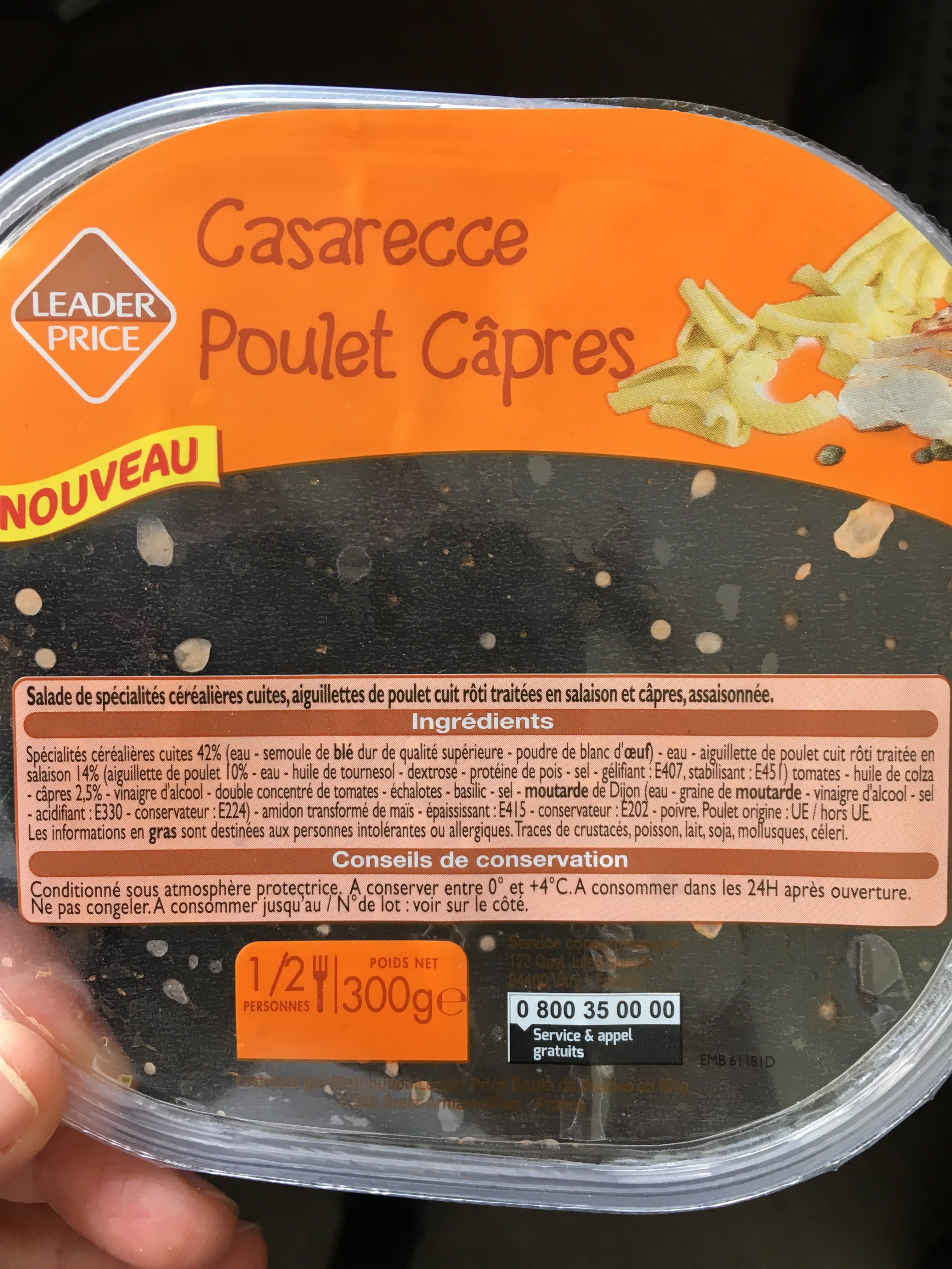 Leader Price Salade casarecce poulet câpres packshot