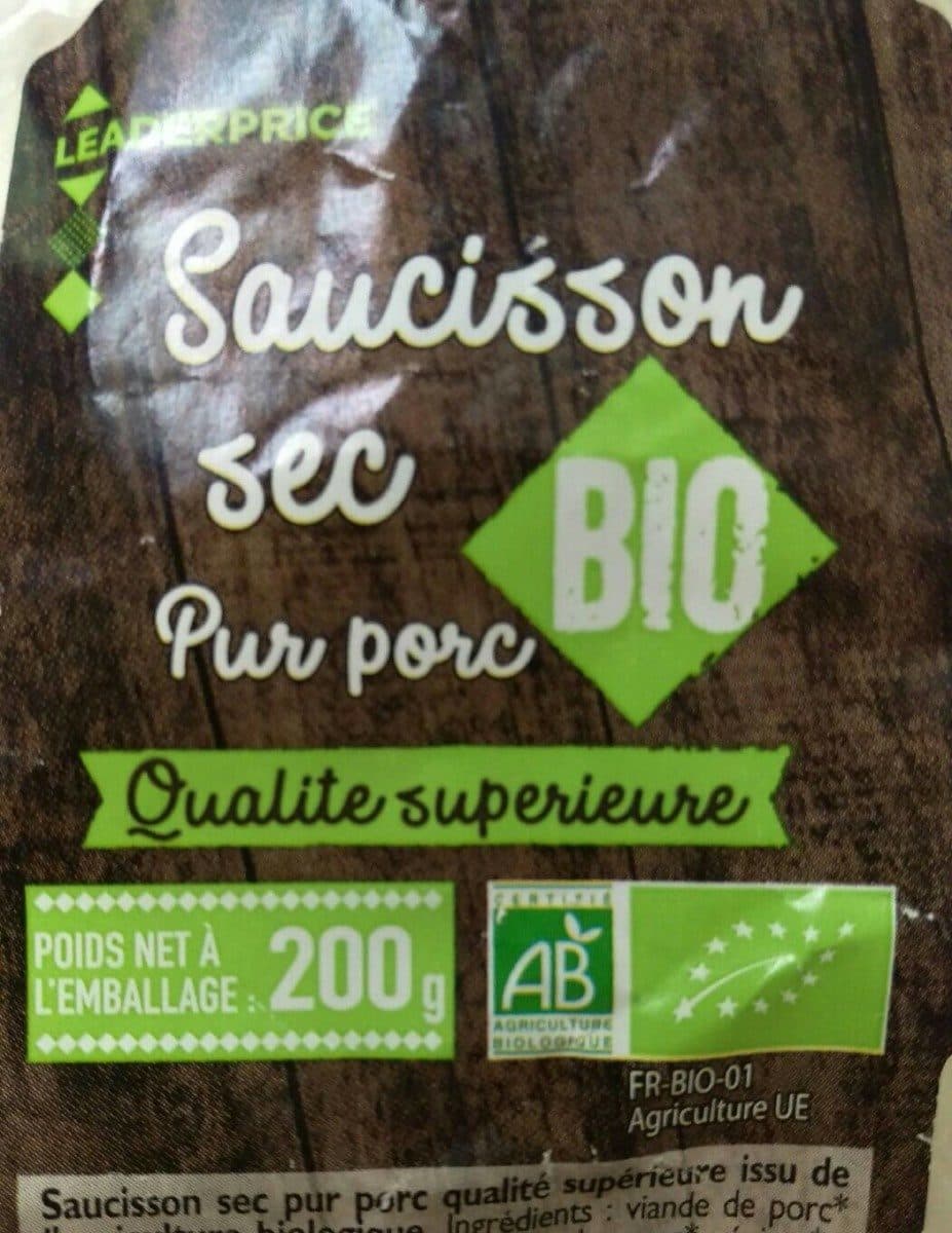 Leader Price Saucisson sec bio pur porc qualité supérieure packshot