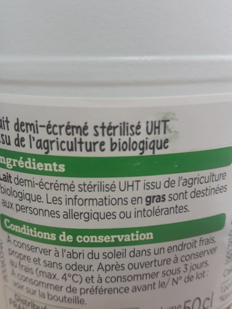 Franprix lait demi ecreme UHT bio packshot