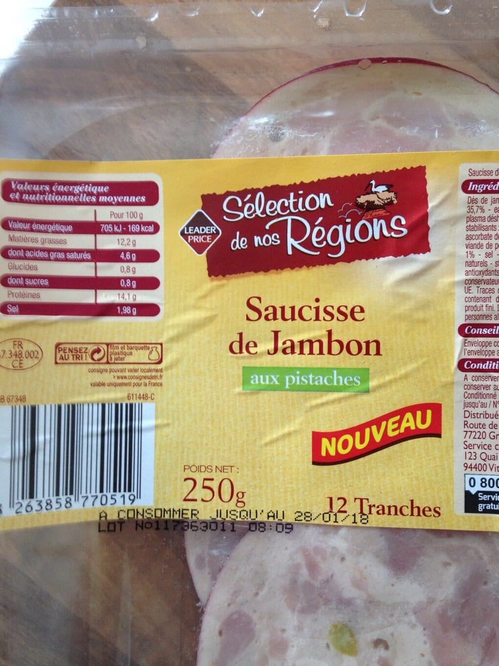 Leader Price Saucisse de jambon packshot