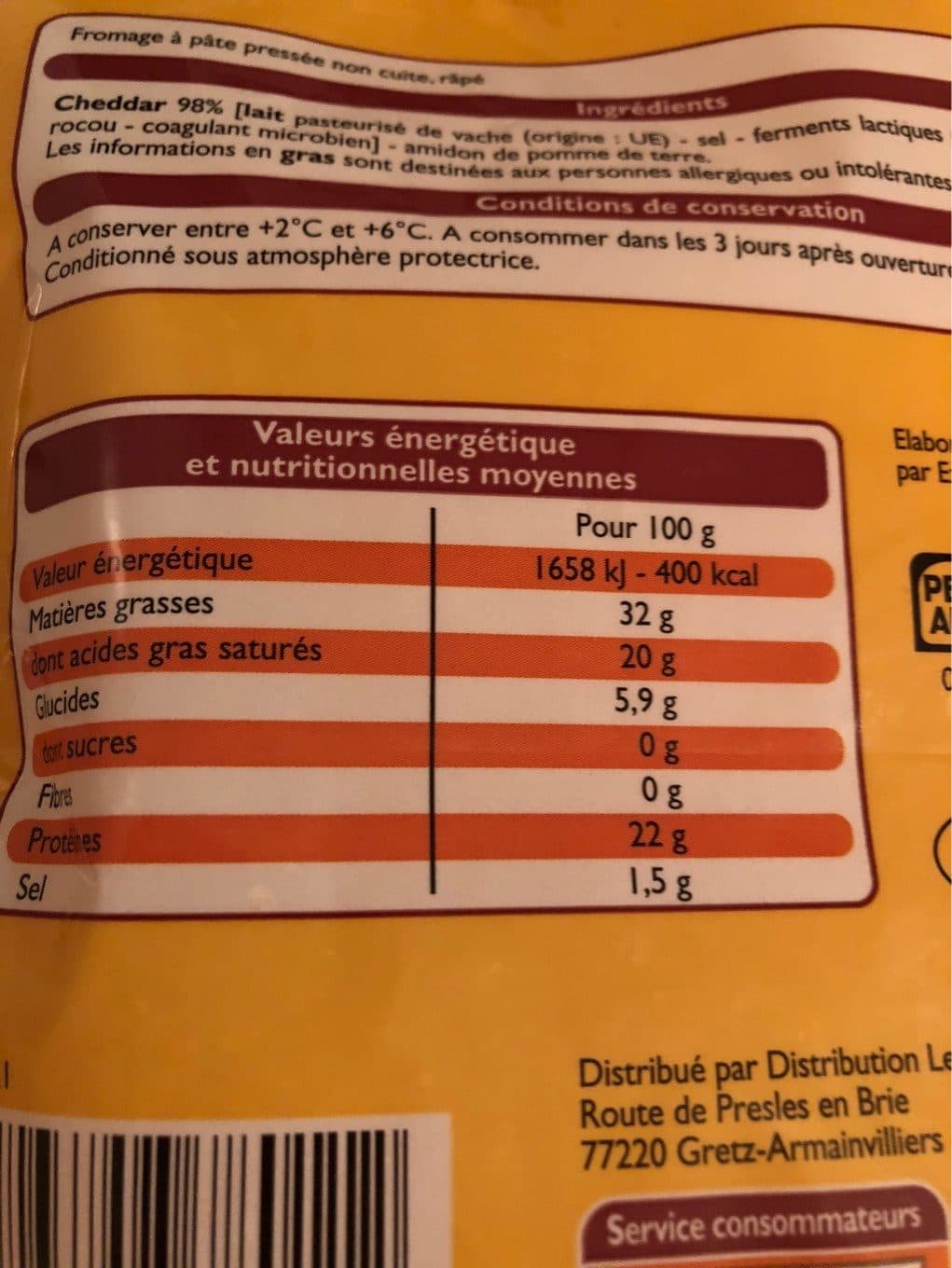 Leader Price Cheddar rapé packshot