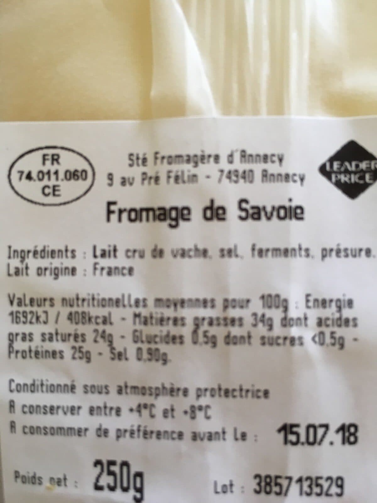 Leader Price Fromage de Savoie packshot