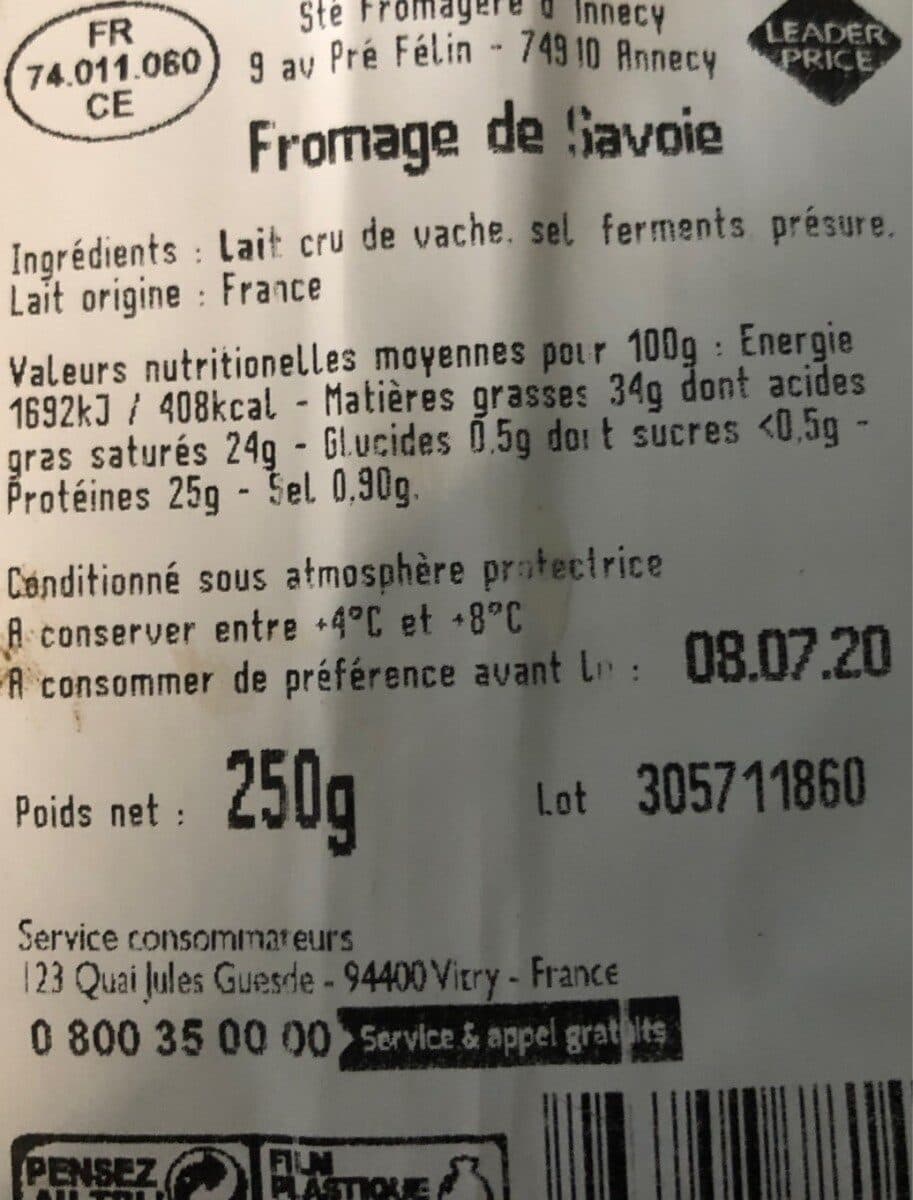 Leader Price Fromage de Savoie packshot
