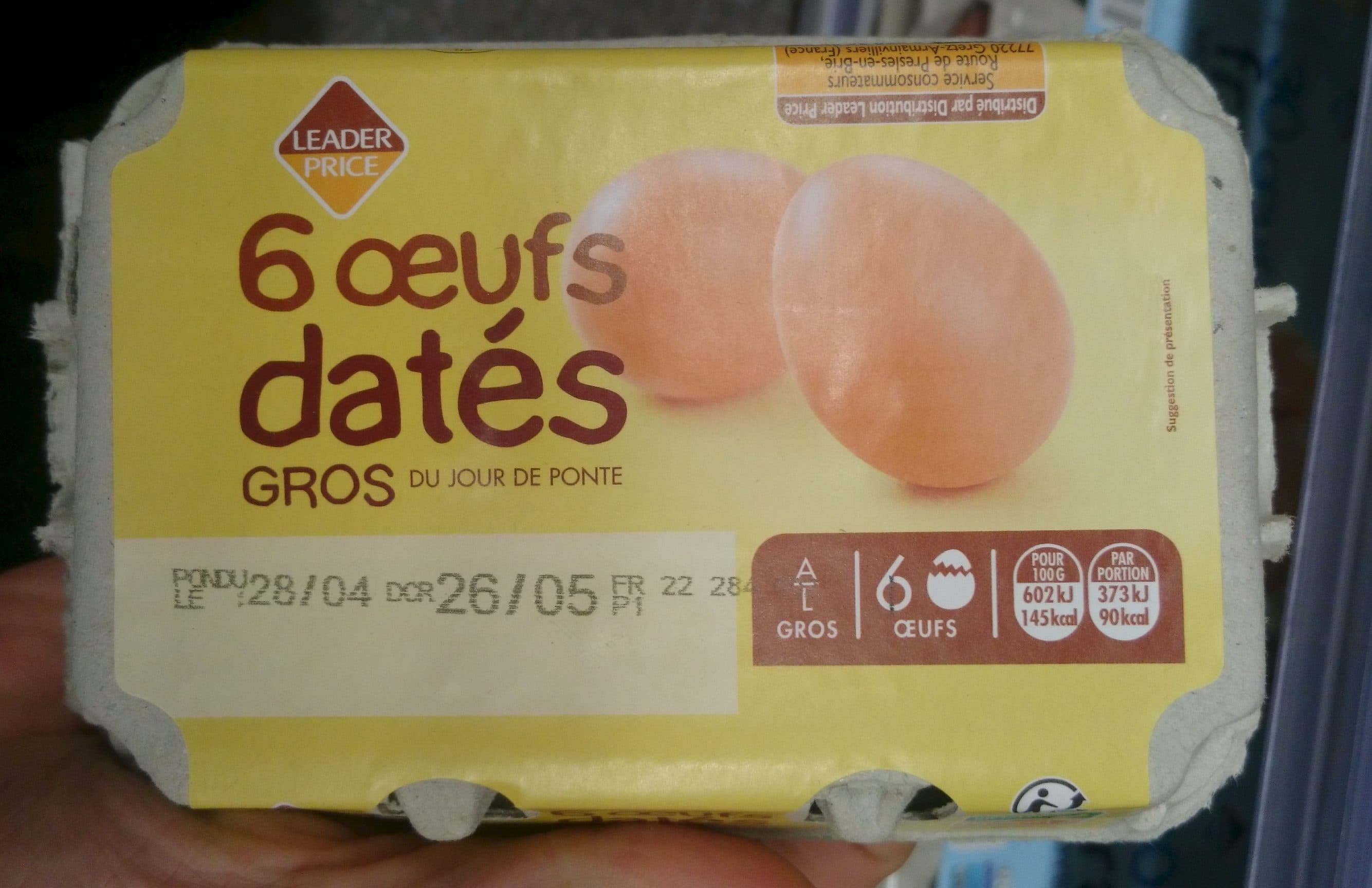 Leader Price 6 gros œufs datés du jour de ponte packshot
