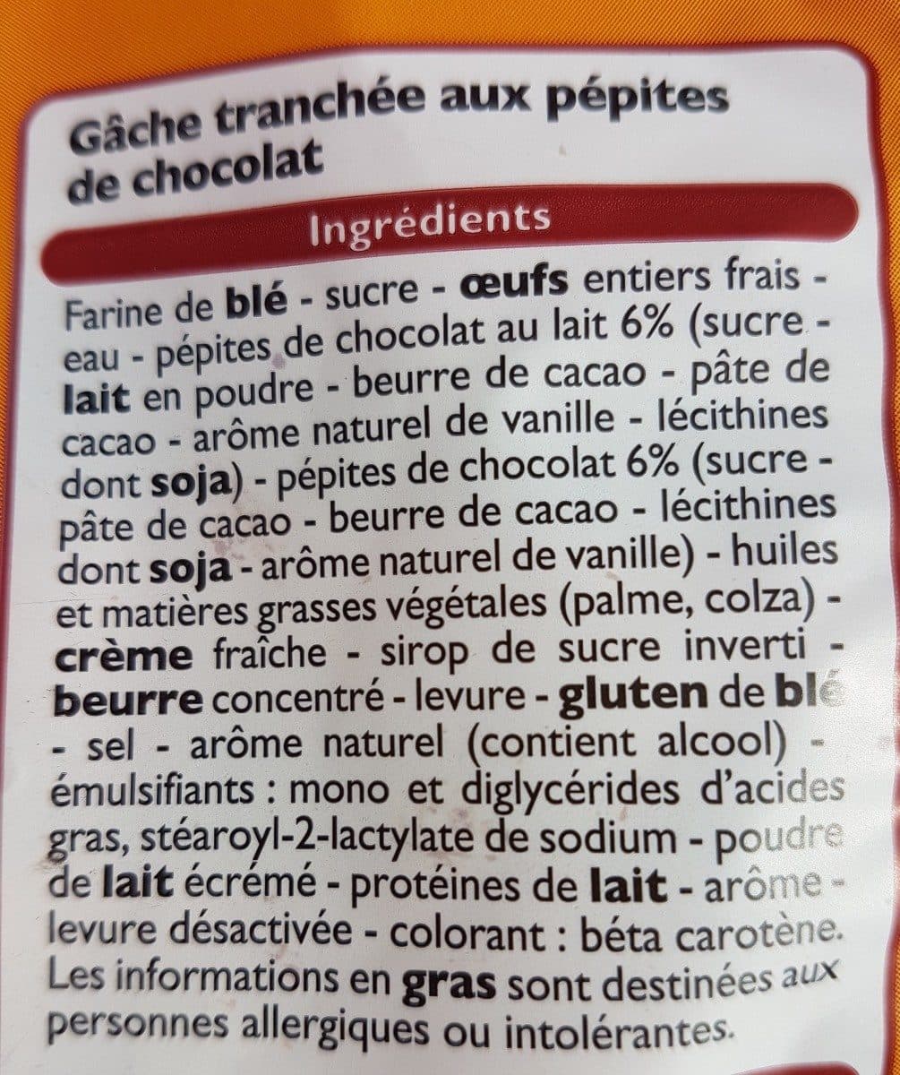 Leader Price Gâche tranchée aux pépites de chocolat packshot
