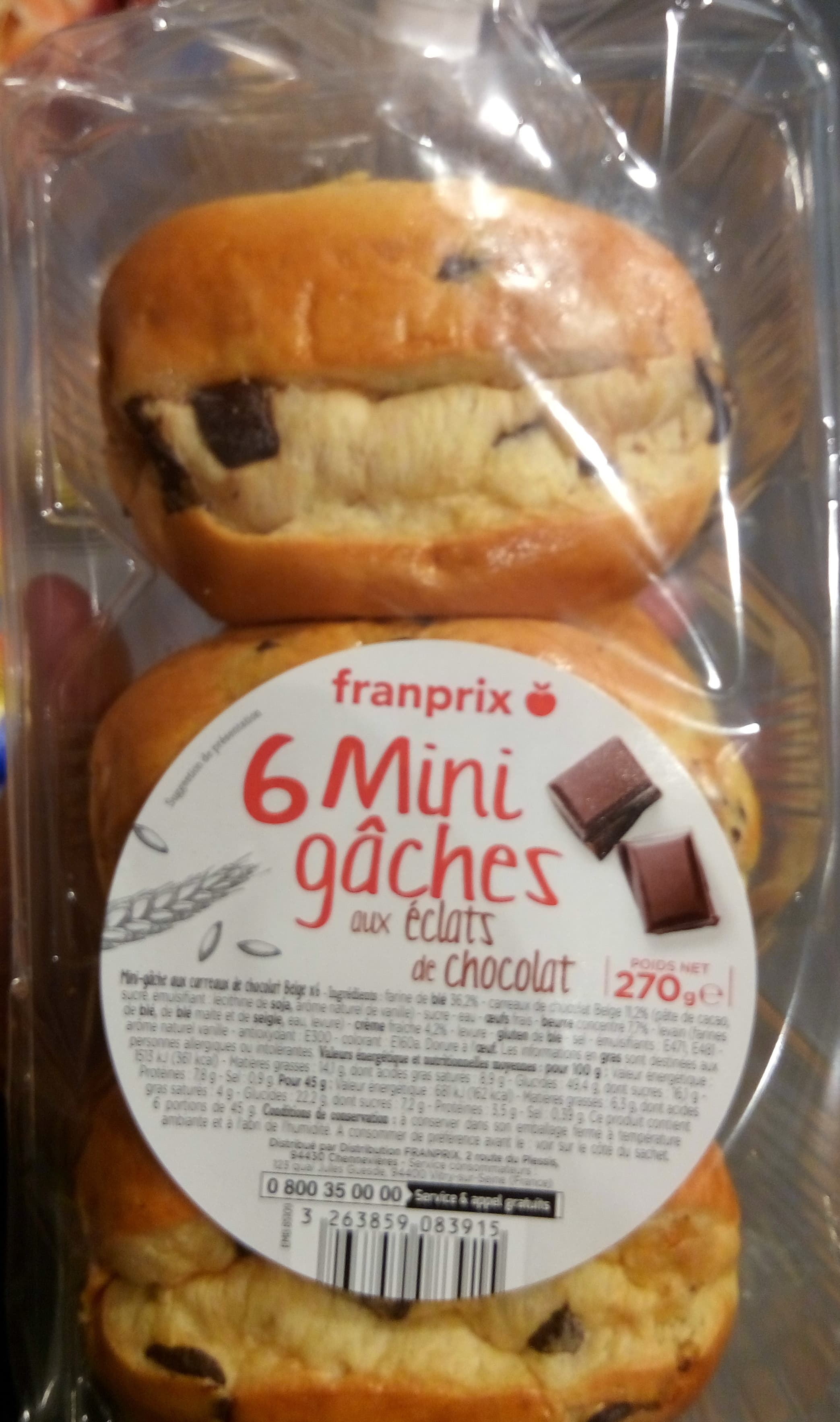 Franprix 6 mini gâches aux éclats de chocolat packshot