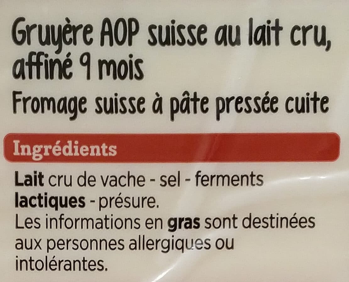 Franprix gruyère suisse AOC packshot