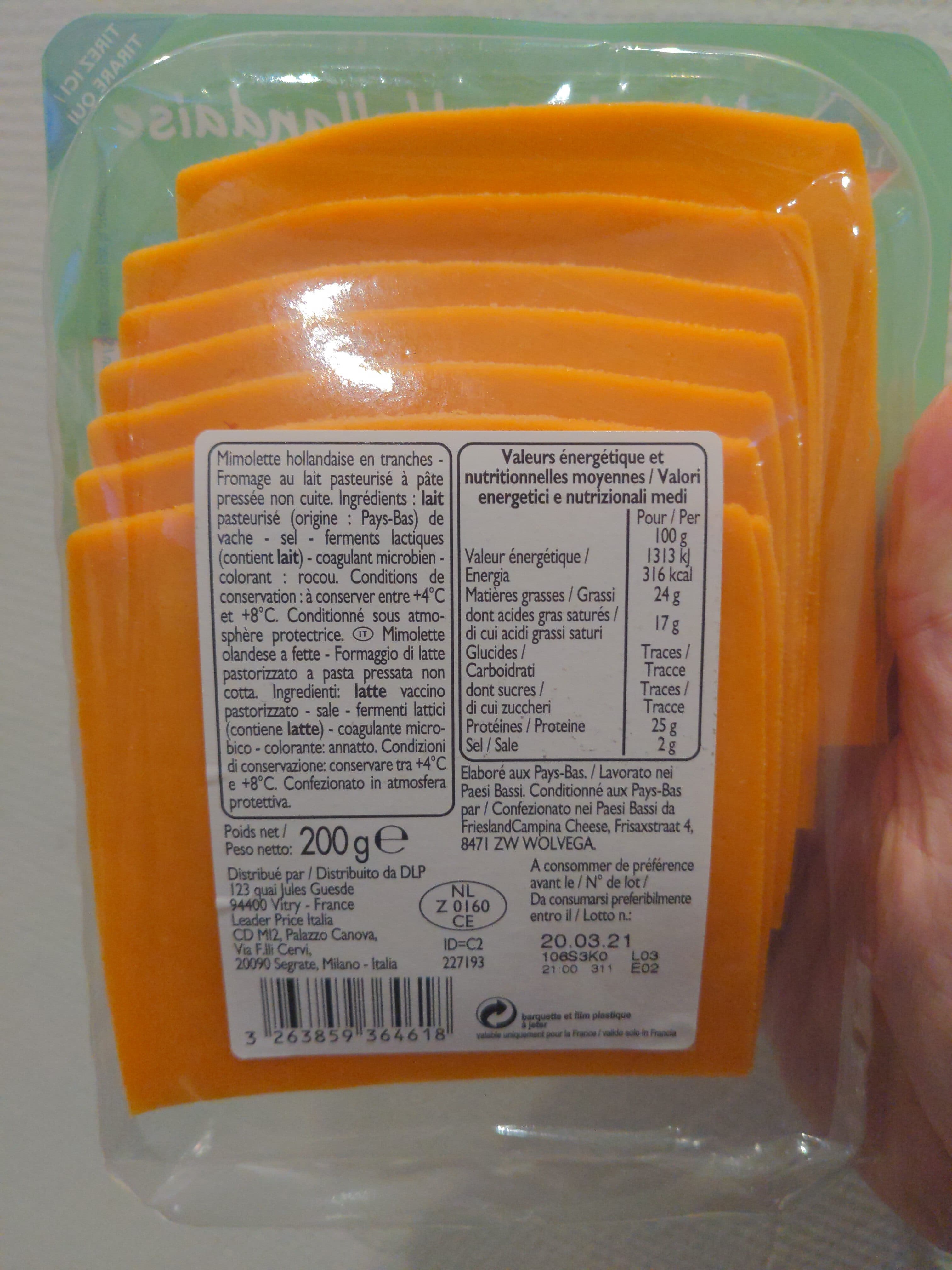 Leader Price Mimolette en tranches packshot