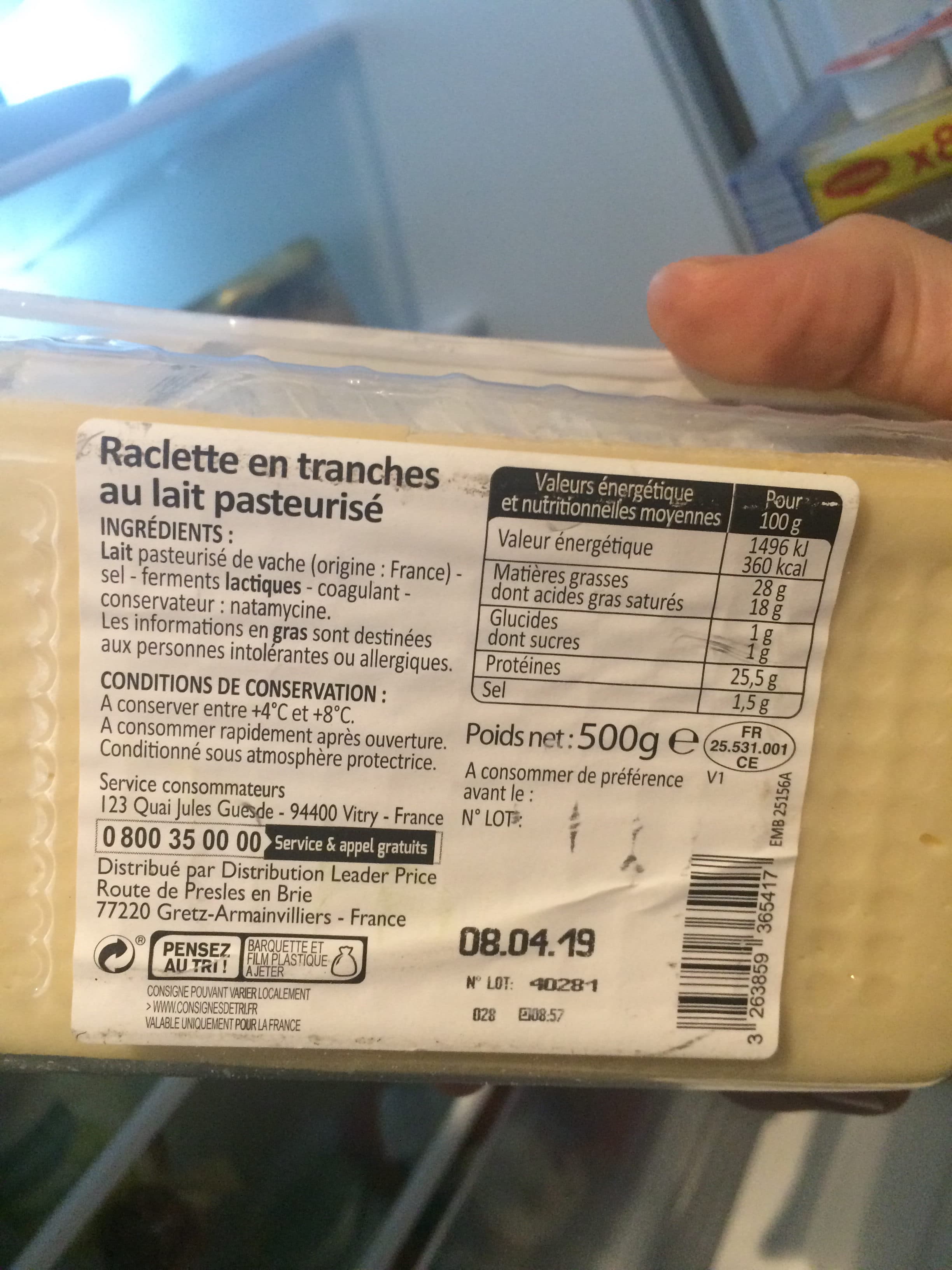 Leader Price Fromage à raclette (26% MG) packshot