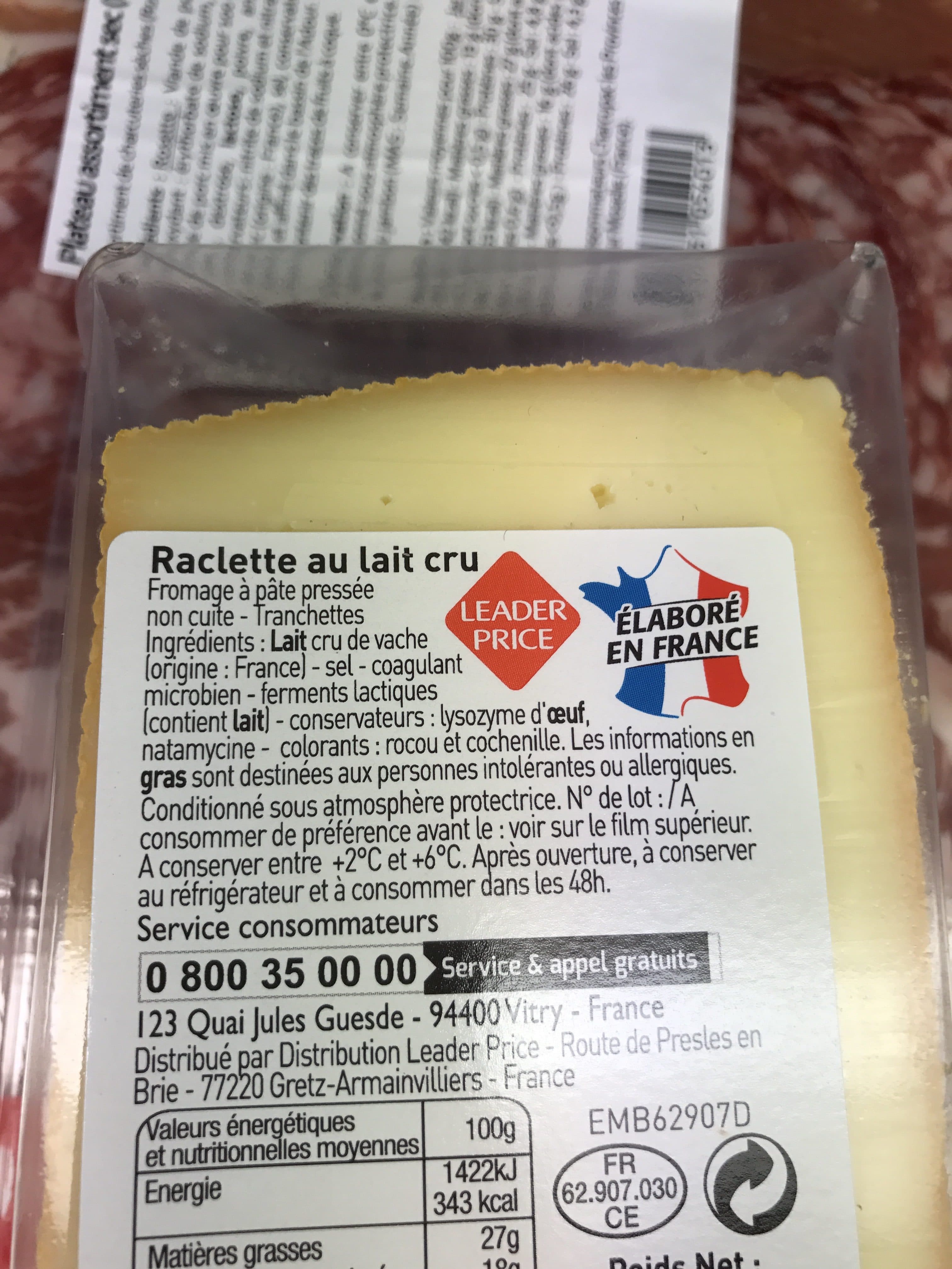 Leader Price Raclette au lait cru packshot