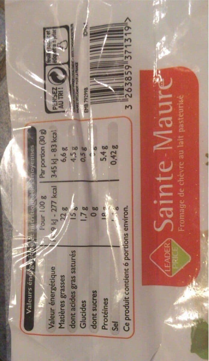 Leader Price Sainte Maure - Fromage de chèvre au lait pasteurisé packshot