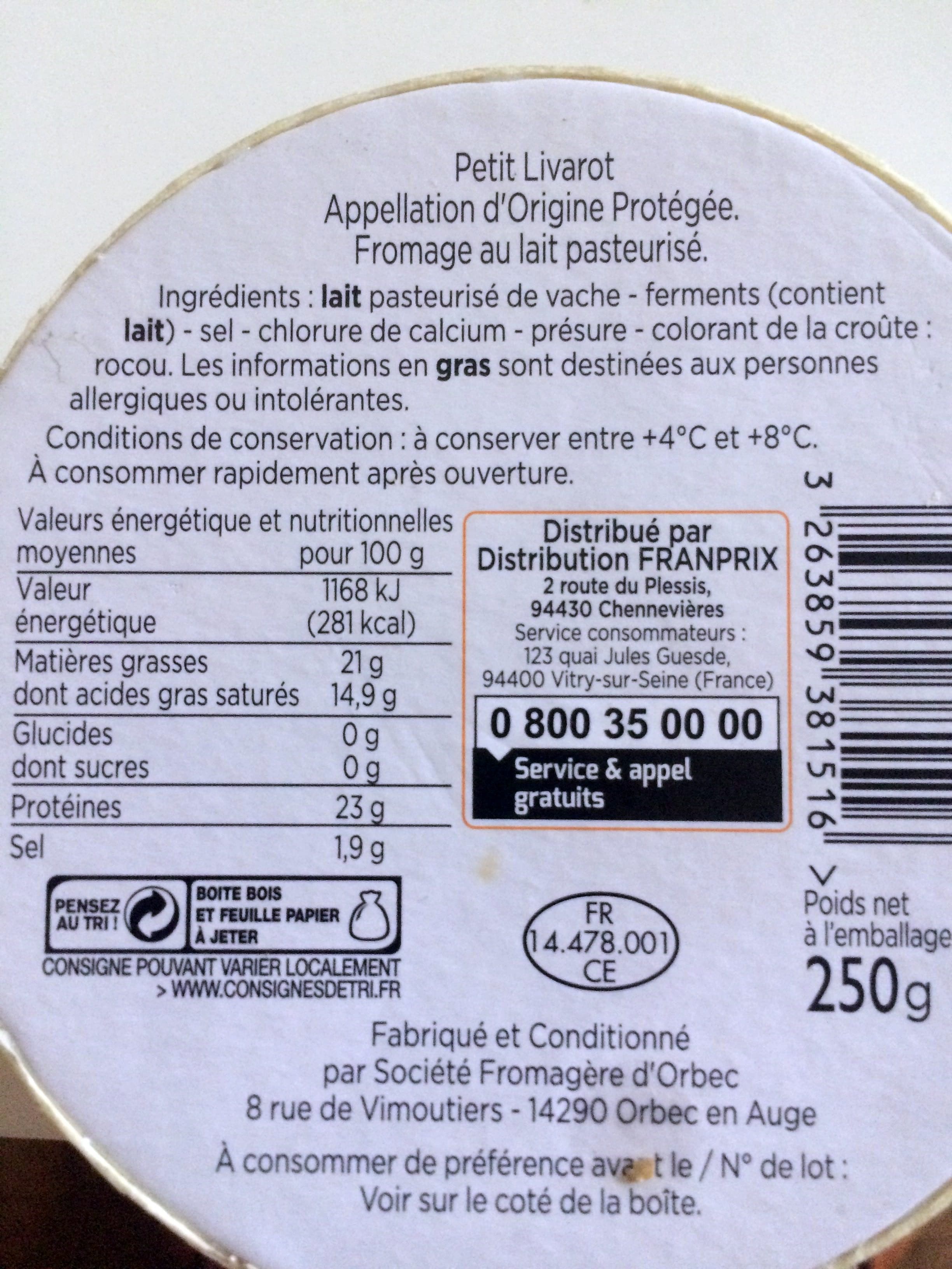 Distribution Franprix Petit Livarot AOP (21 %MG) packshot