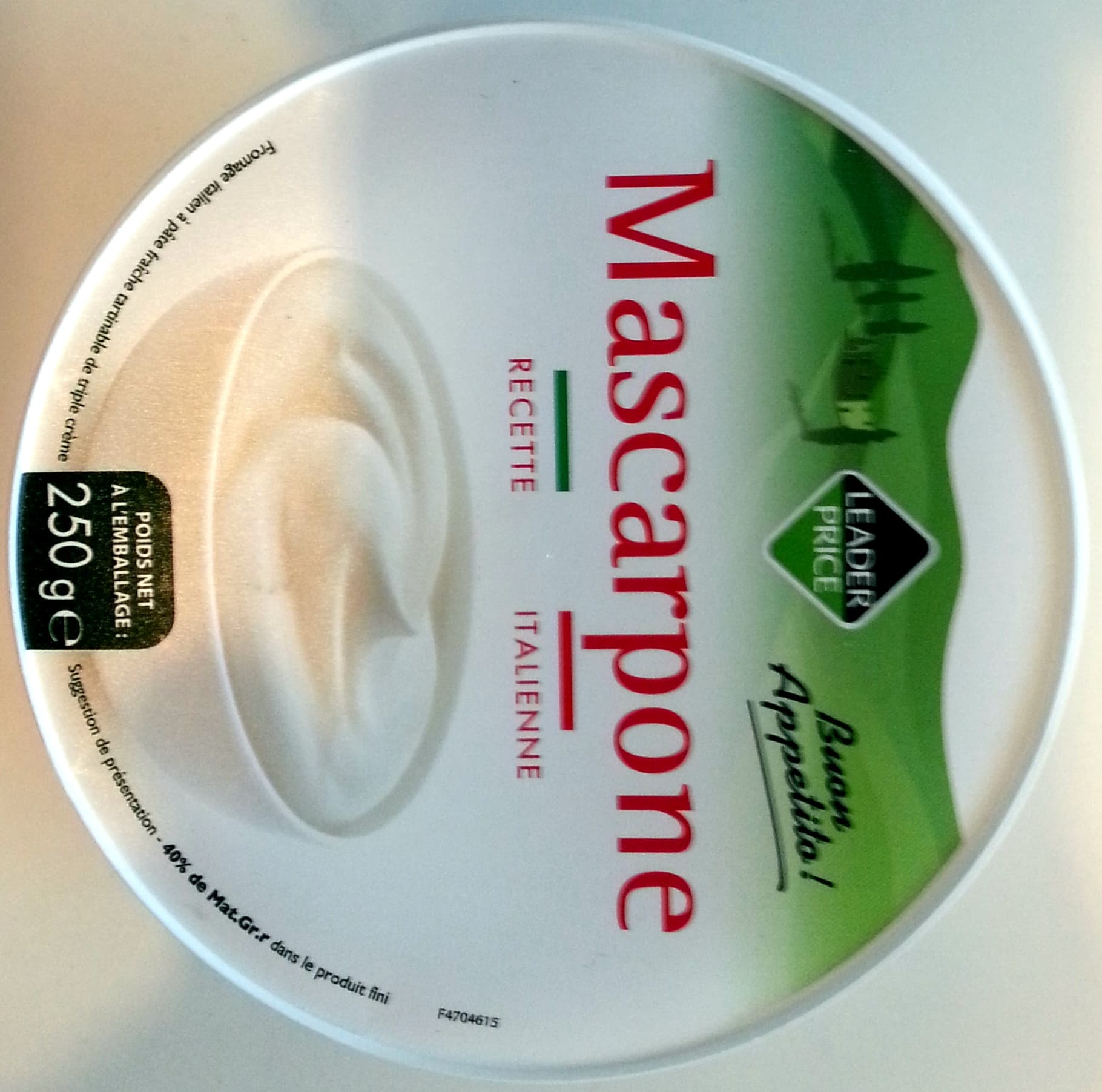 Leader Price Mascarpone (40% MG) - 250 g - Leader Price packshot