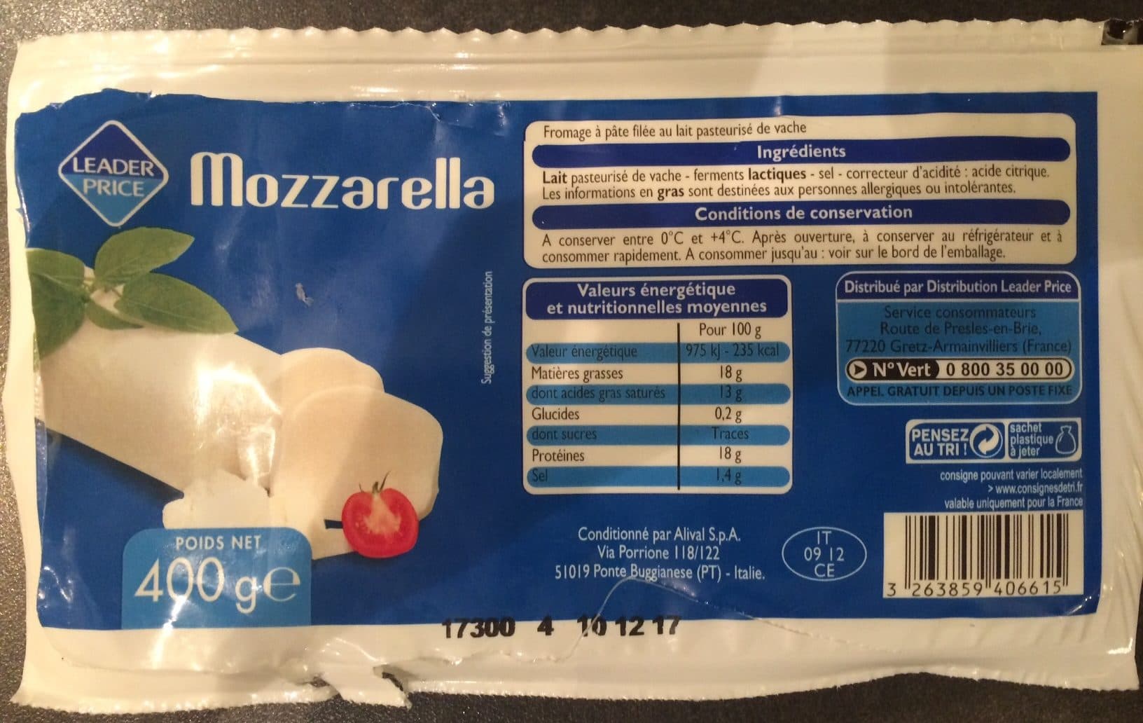 Leader Price Mozzarella packshot