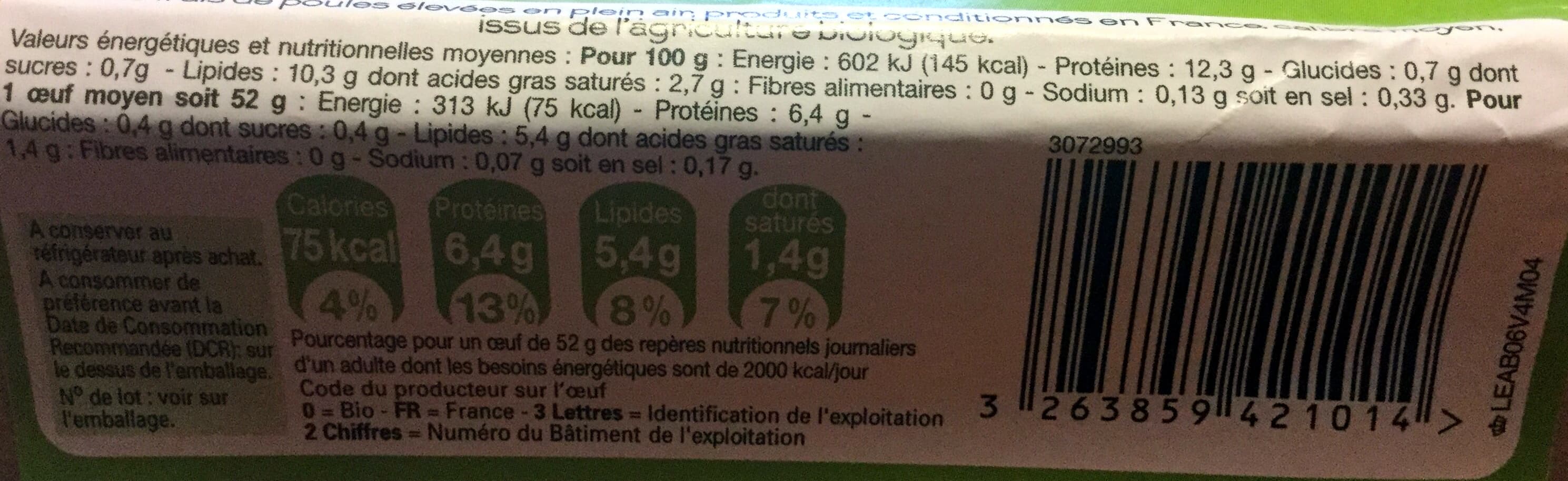 Leader Price Oeufs de poules élevées en plein air Bio packshot