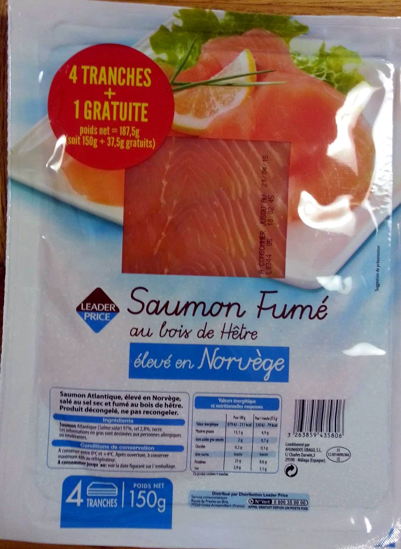 Leader Price Saumon fumé au bois de hêtre élevé en Norvège packshot