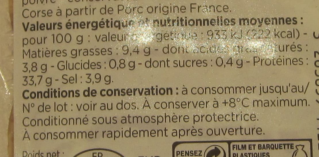 Franprix Lonzu de Corse packshot