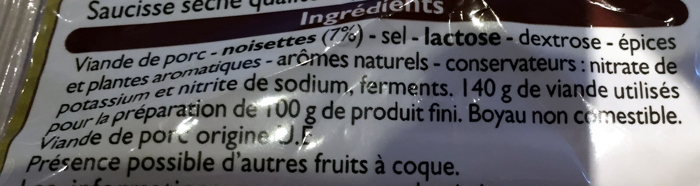 Leader Price Saucisse sèche aux noisettes packshot