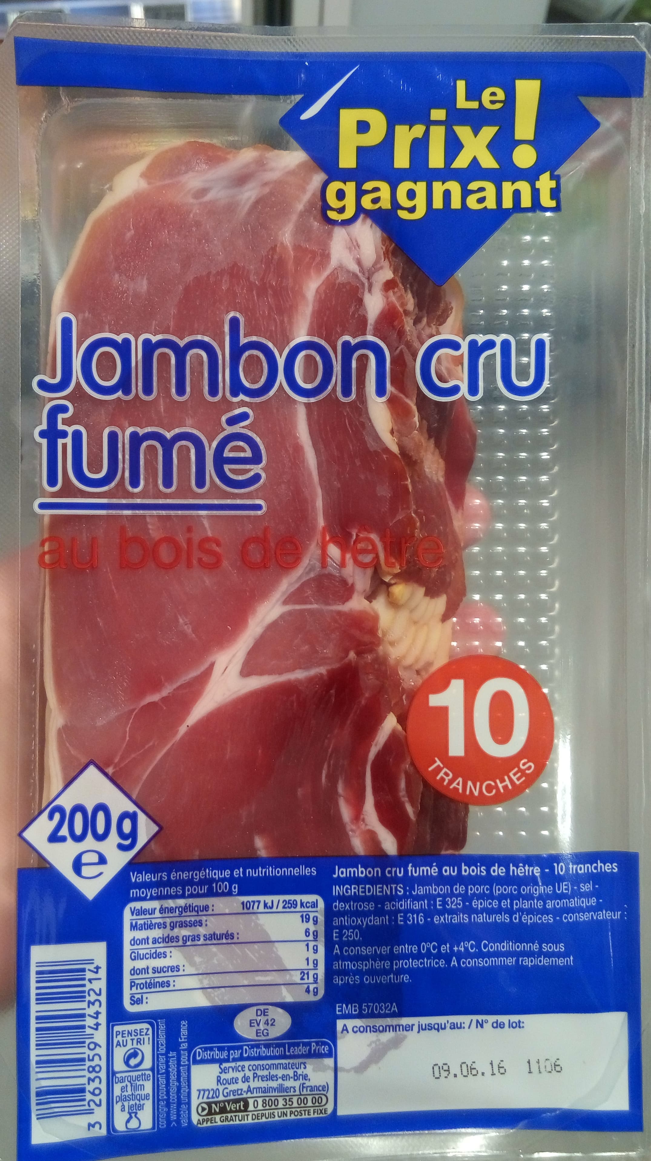 LE PRIX GAGNANT ! Jambon cru fumé au bois de hêtre (10 tranches) packshot