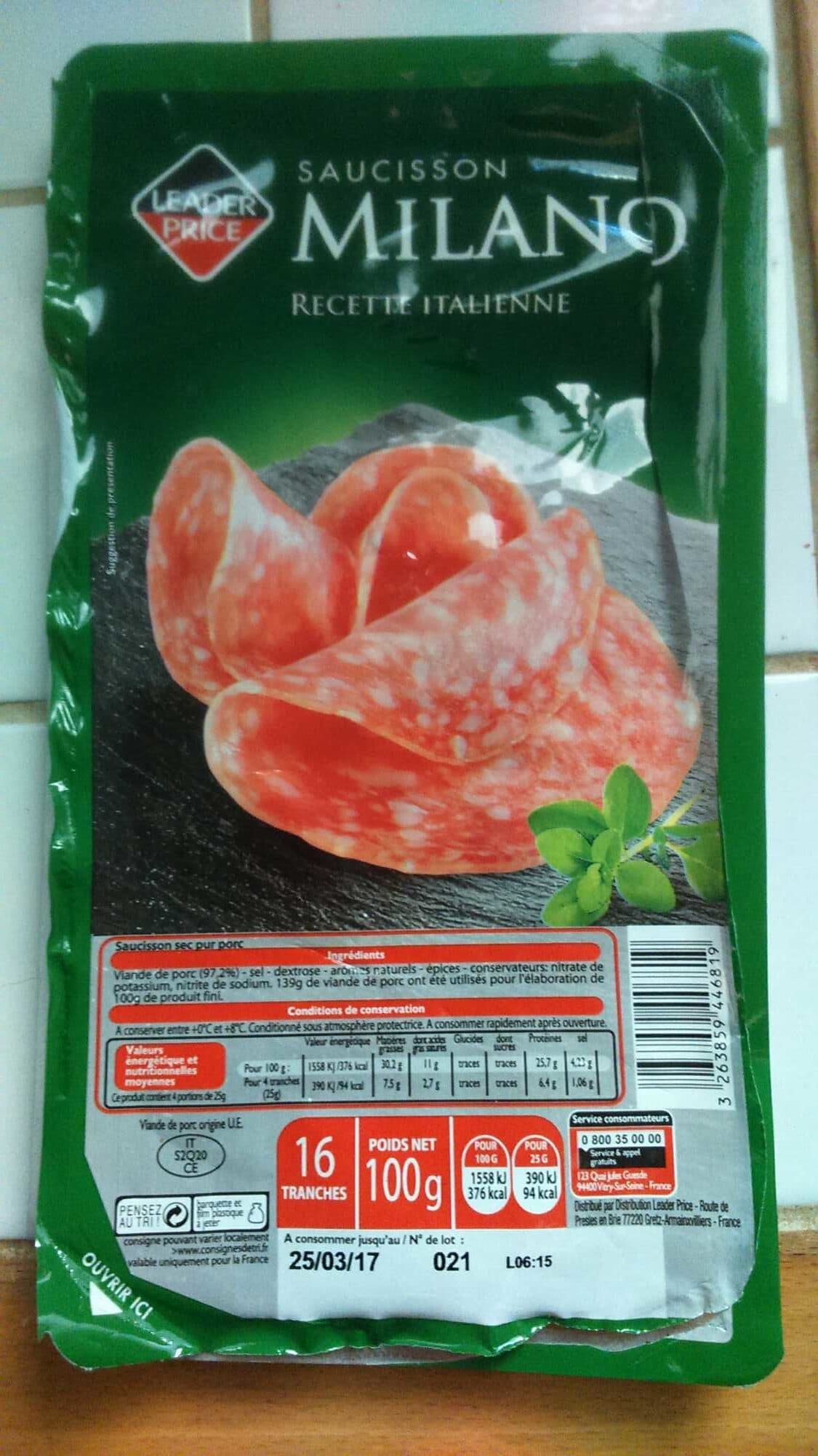 Leader Price Saucisson Milano packshot