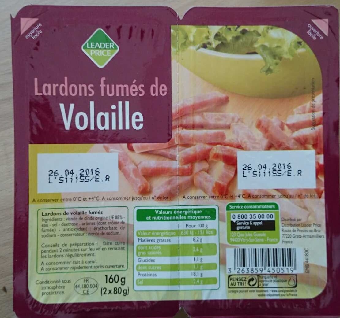 Leader Price Lardon fumés de volaille packshot