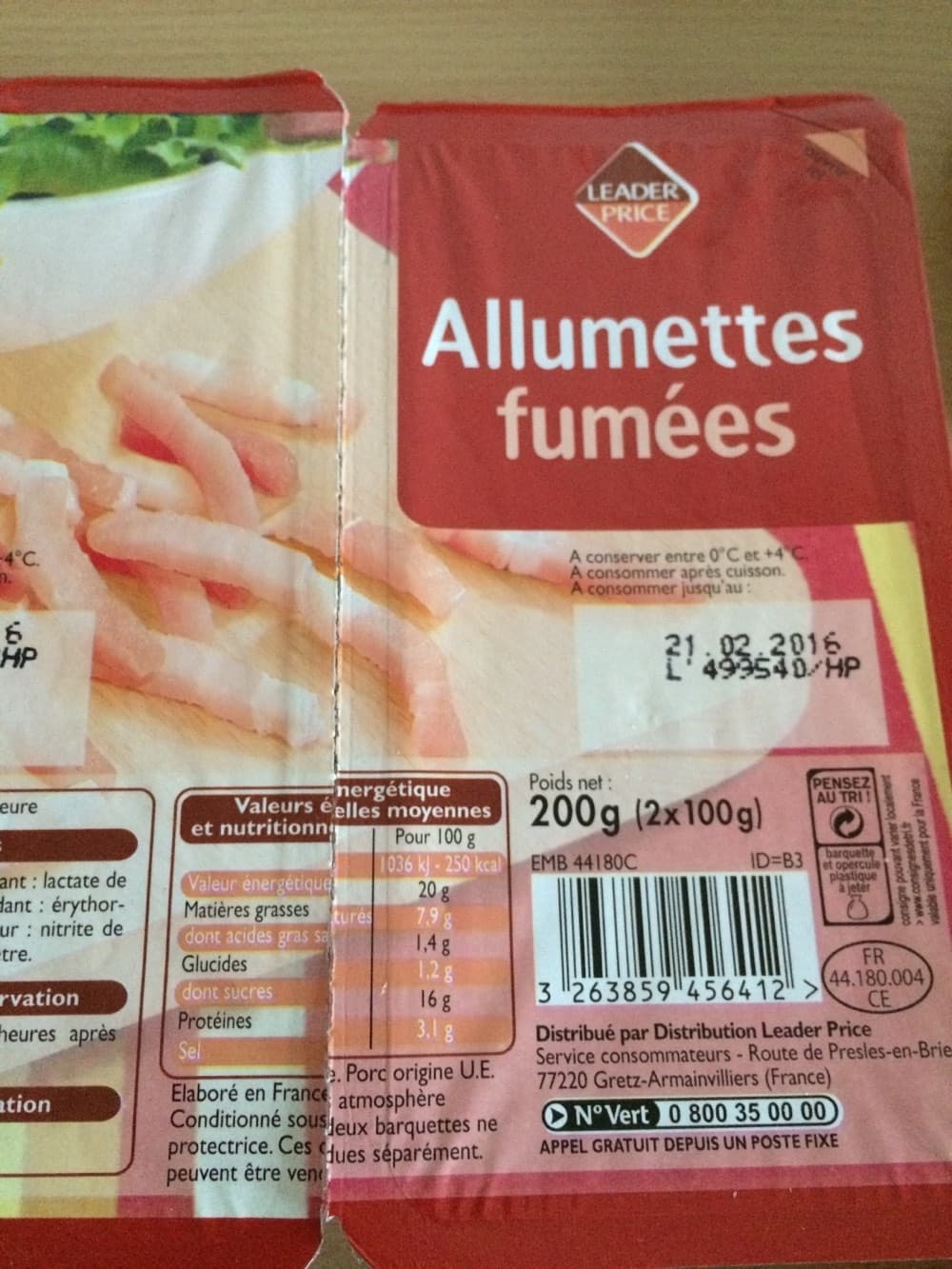Leader Price Allumettes fumées packshot