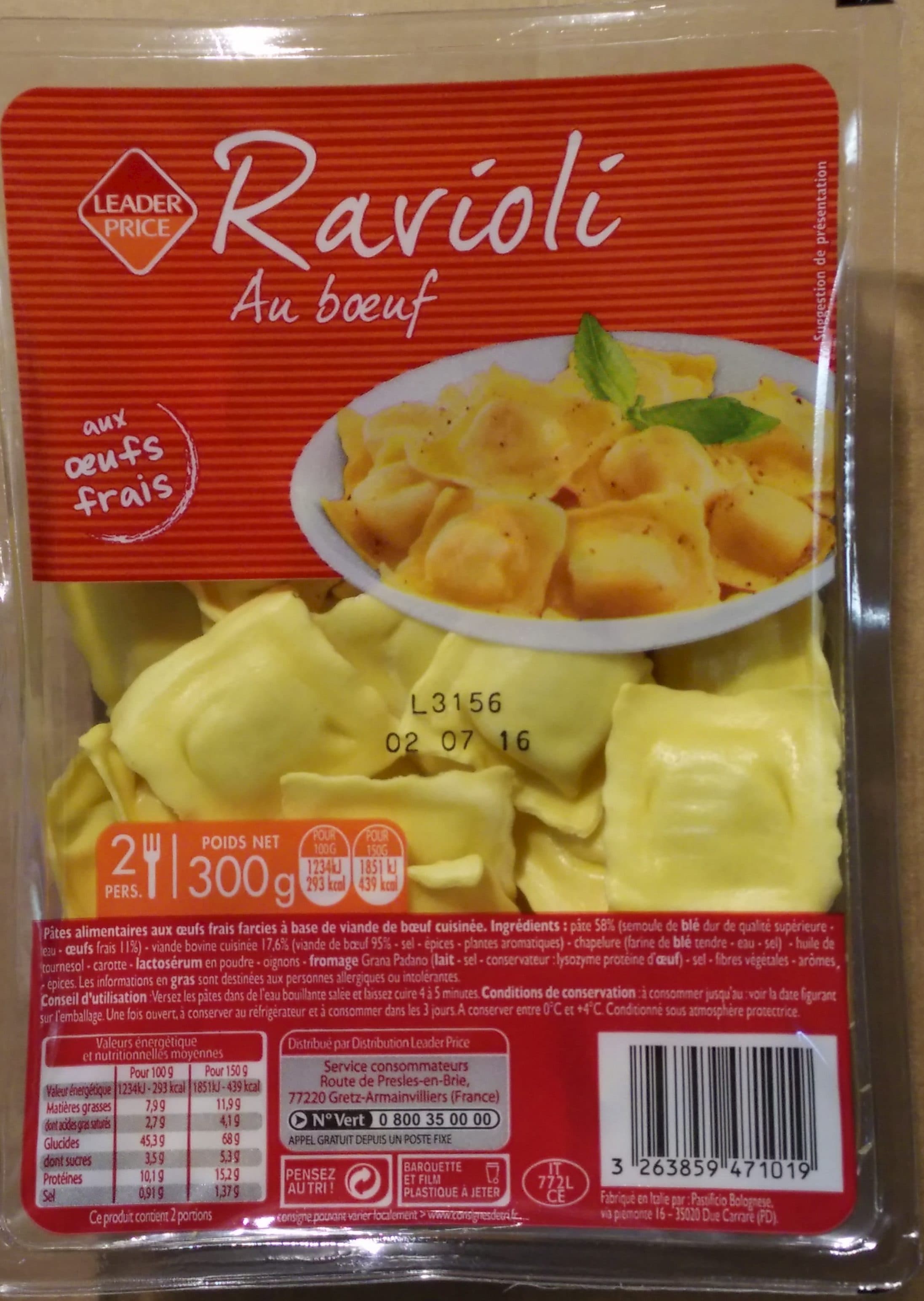 Leader Price Ravioli au boeuf packshot