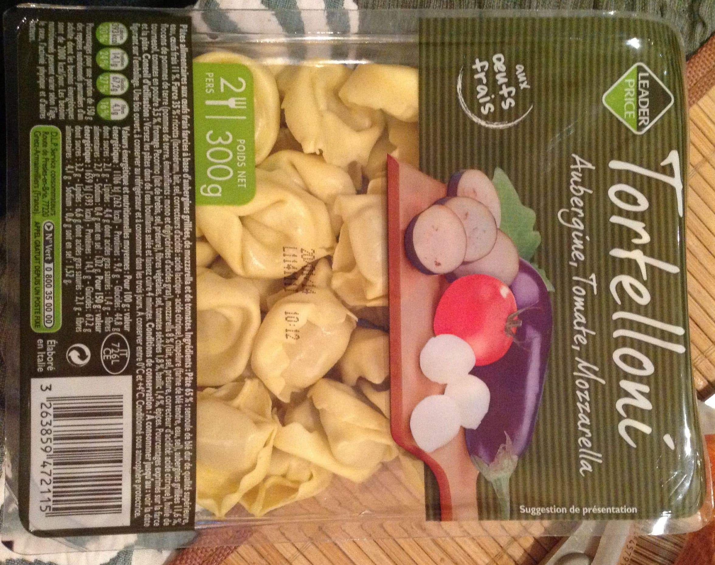 Leader Price Tortellini aubergine, tomate, mozarella packshot