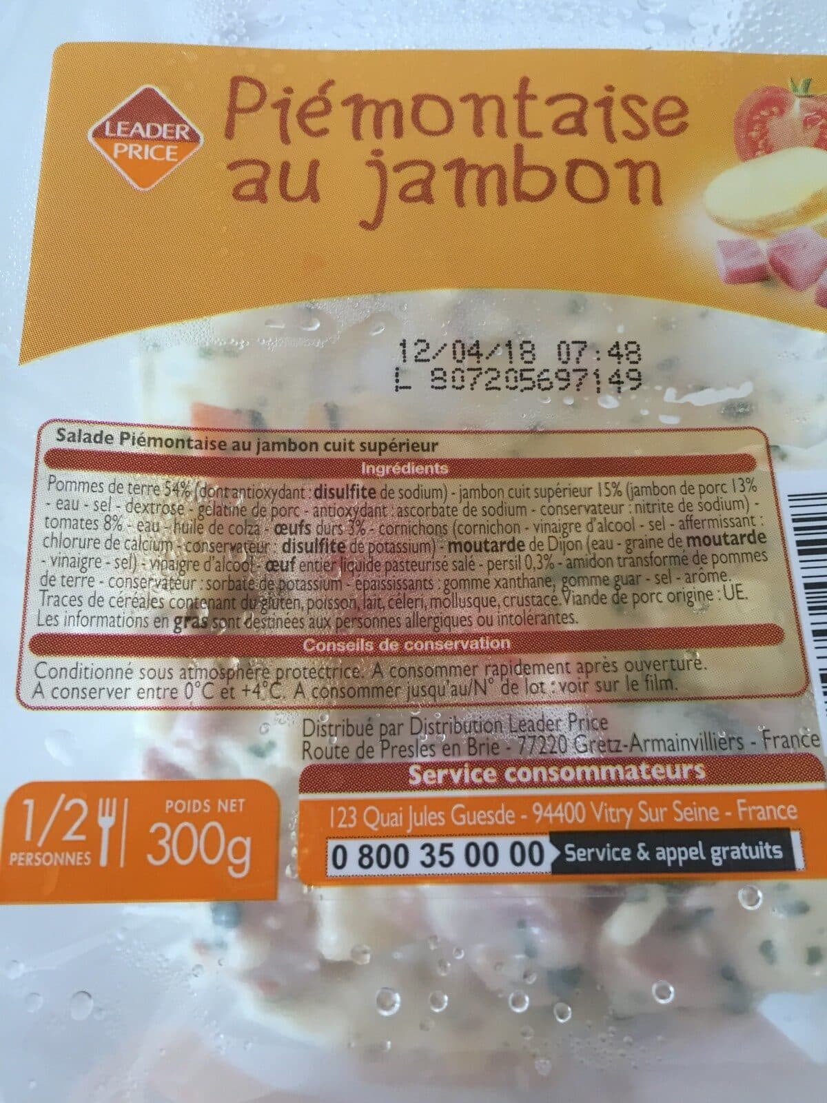 Leader Price Piémontaise au jambon packshot