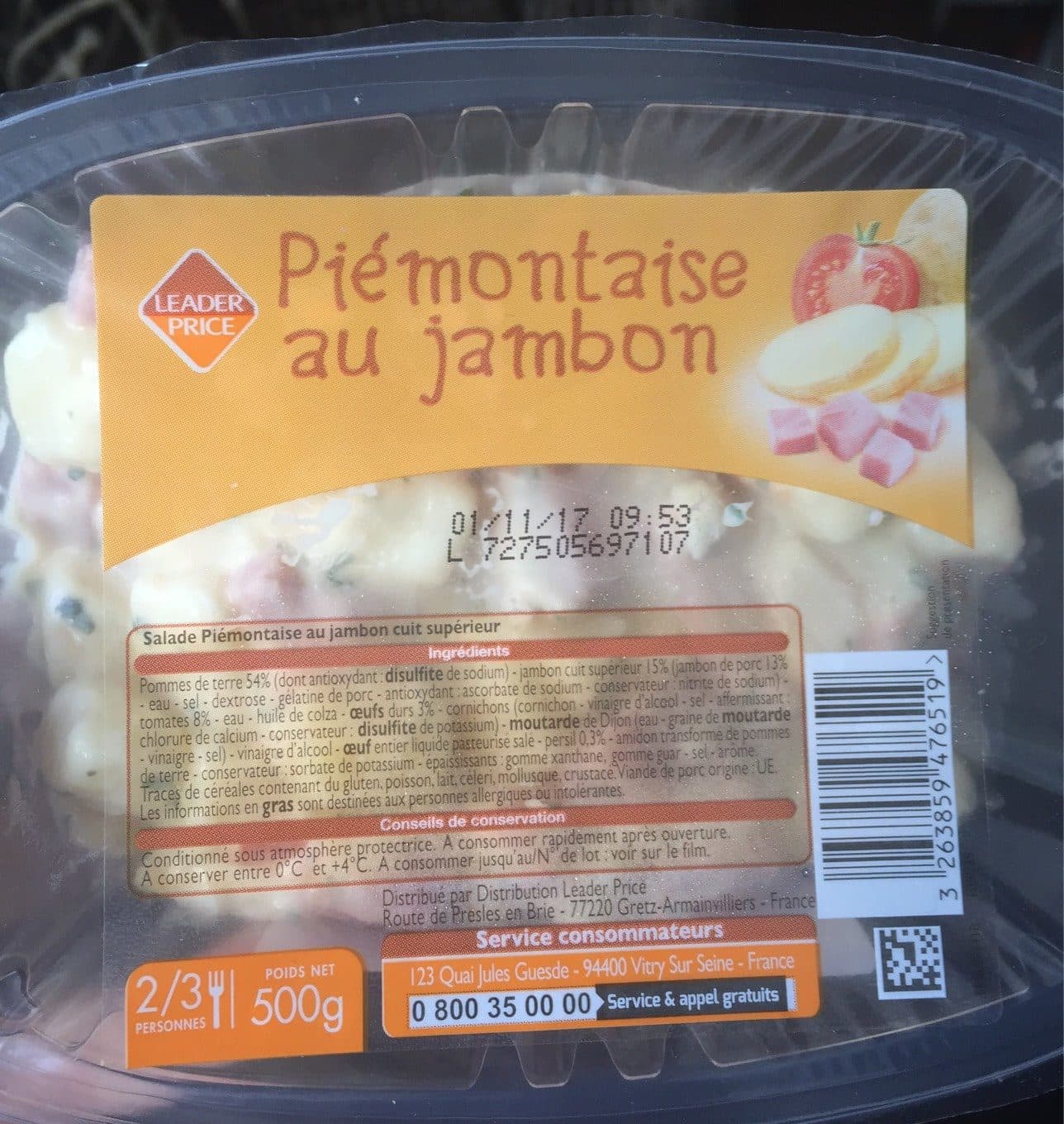 Leader Price Piémontaise au Jambon packshot