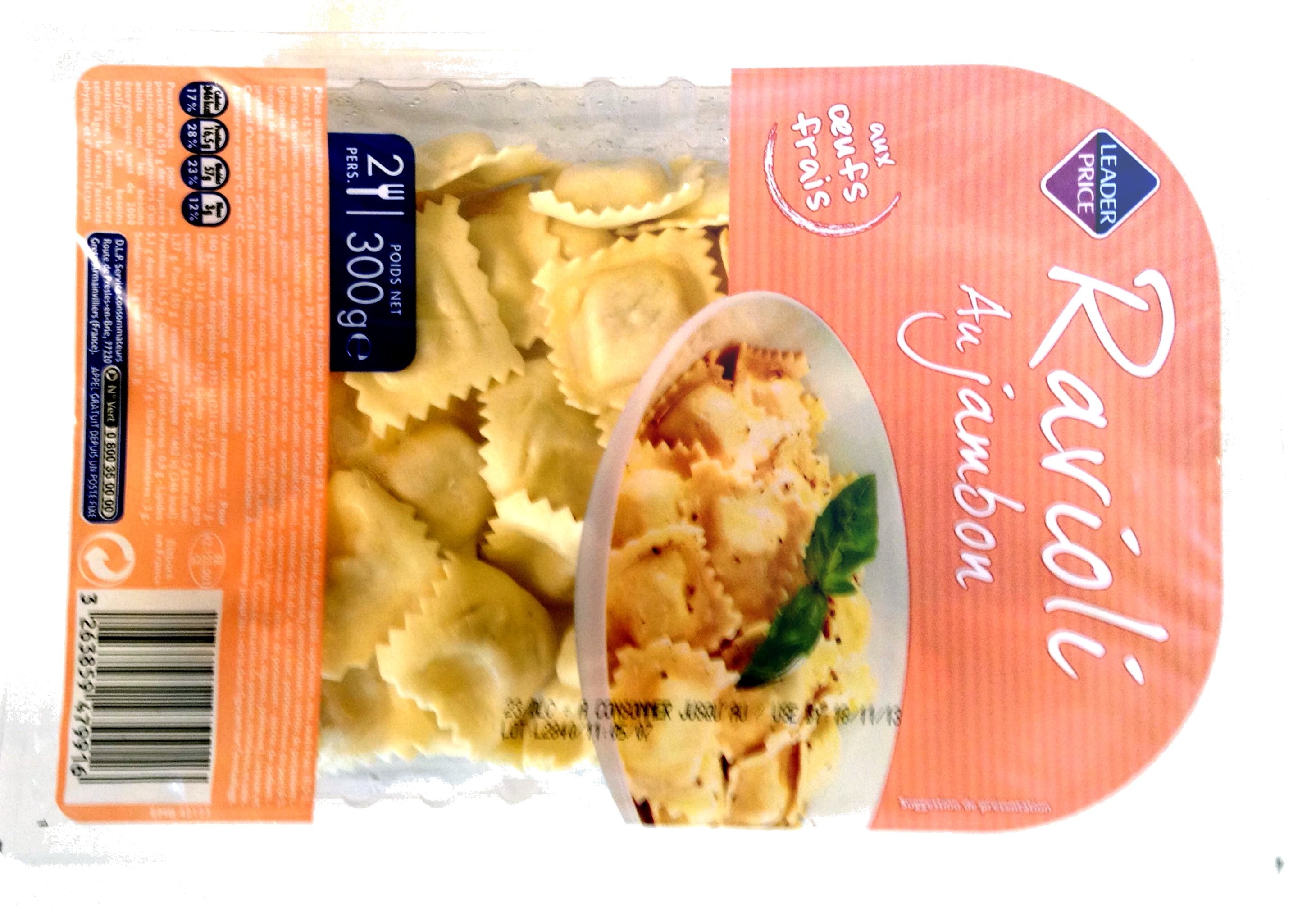 Leader Price Ravioli au jambon aux œufs frais packshot