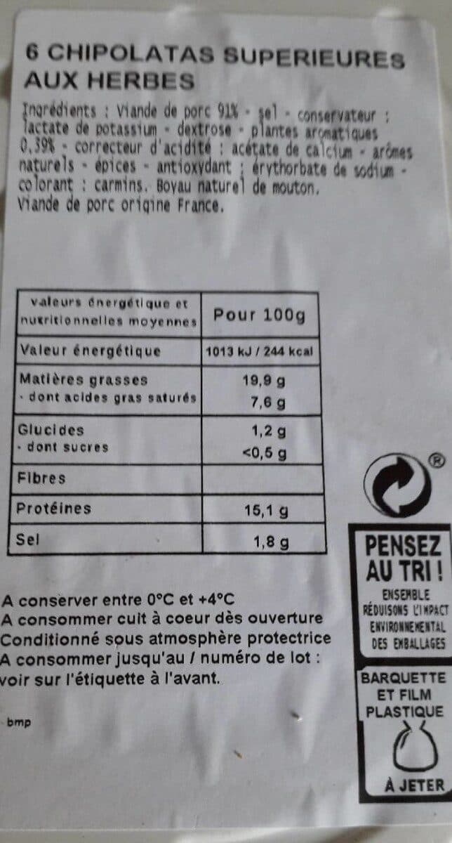 Leader Price Chipolatas aux herbes supérieures packshot