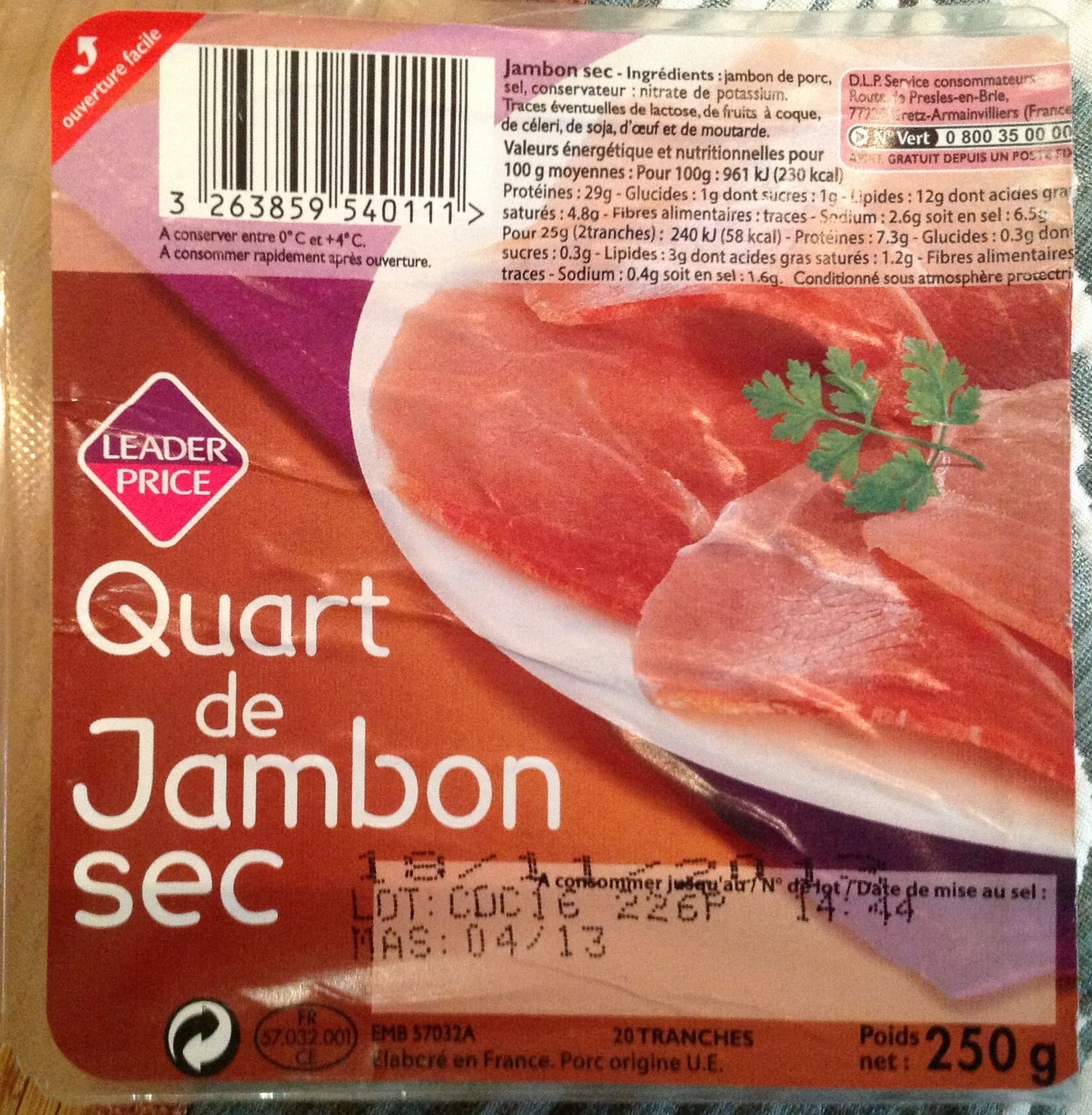 Leader Price Quart de Jambon Sec packshot