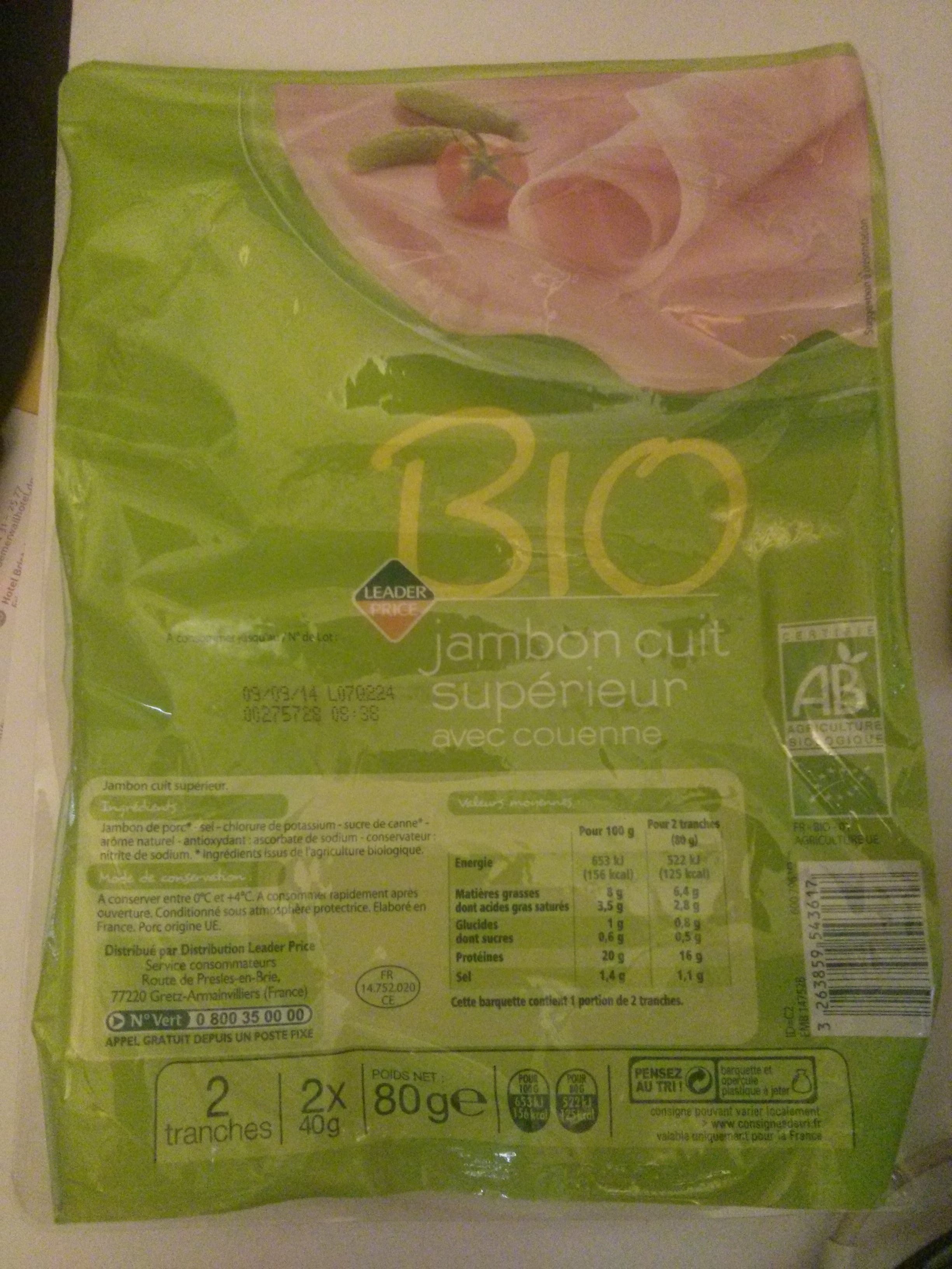 Leader Price Jambon cuit supérieur avec couenne Bio packshot