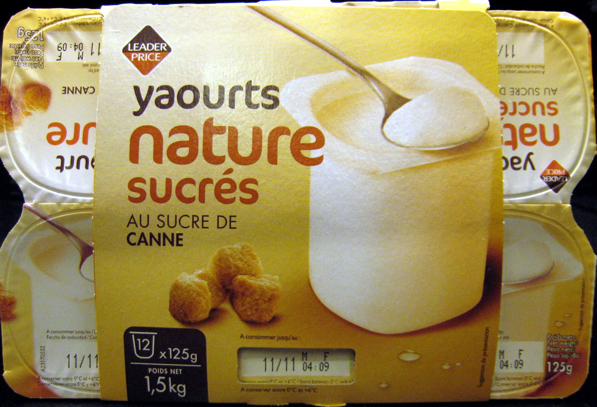 Leader Price Yaourts nature sucrés Au Sucre de Canne packshot