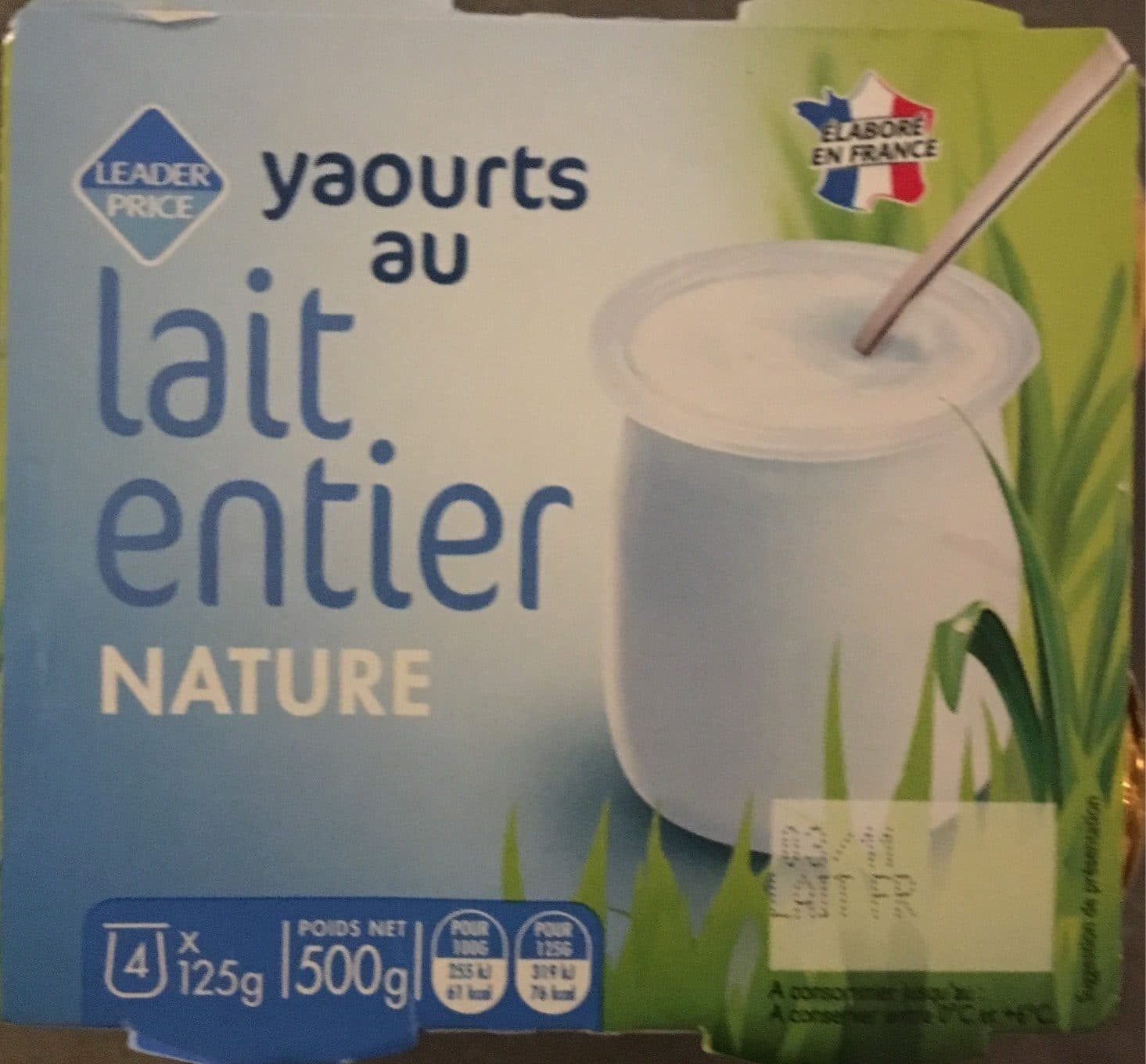 Leader Price Yaourts au lait entier nature packshot