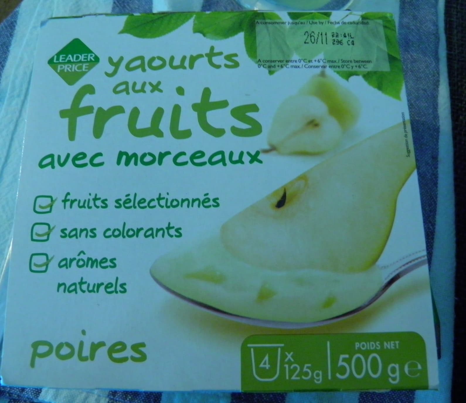 Leader Price Yaourts aux fruits avec morceaux Poires packshot