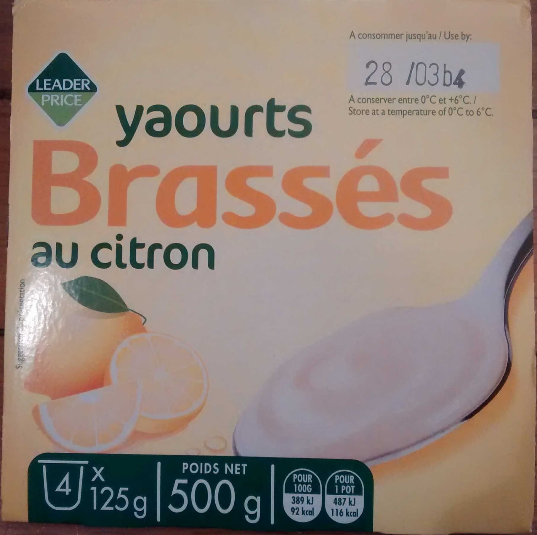 Leader Price Yaourts Brassés au Citron packshot