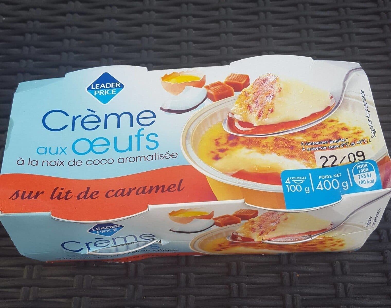Leader Price Cremes aux œufs à la noix de Coco sur lit de caramel packshot