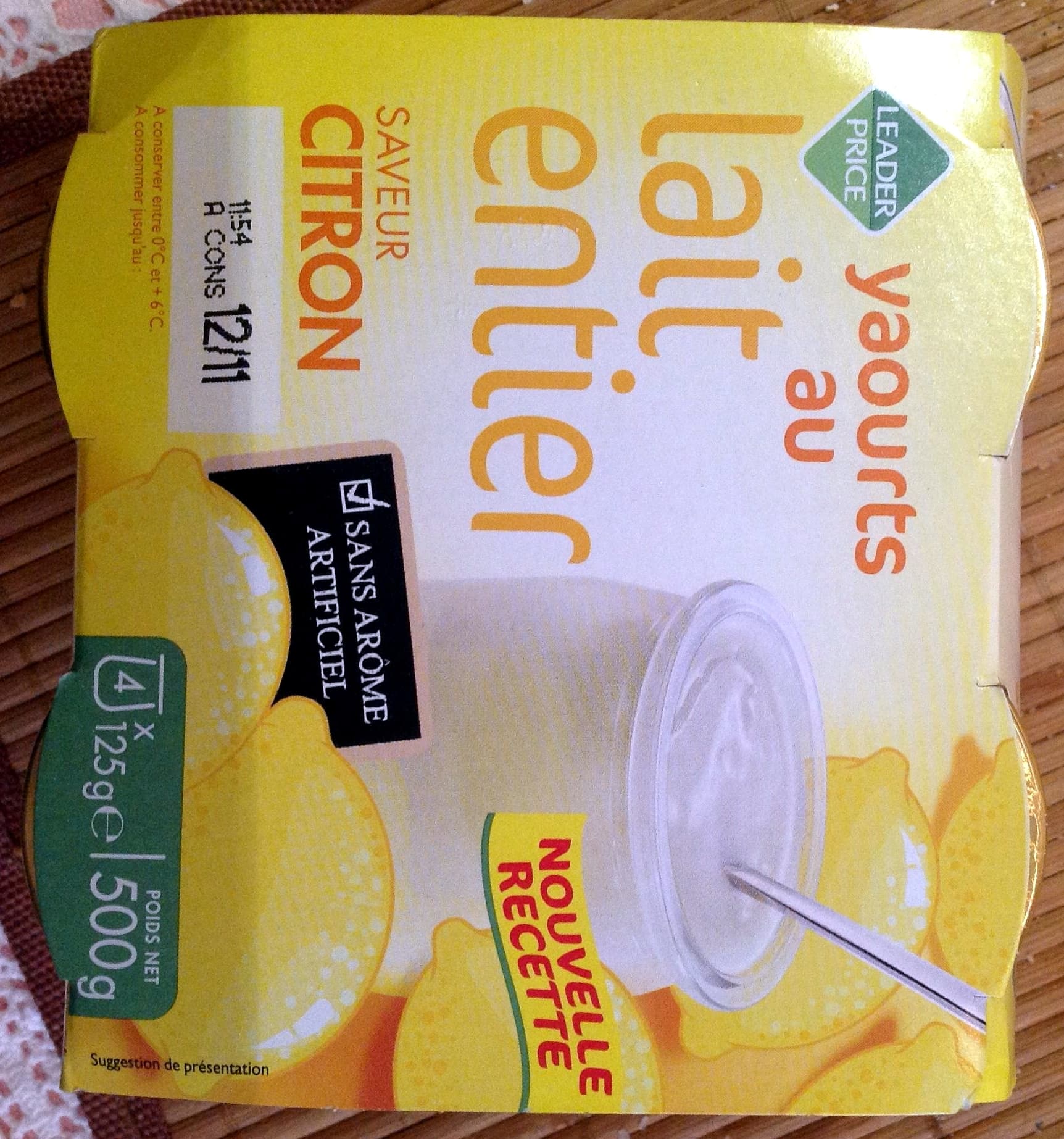 Leader Price Yaourts au lait entier saveur citron packshot