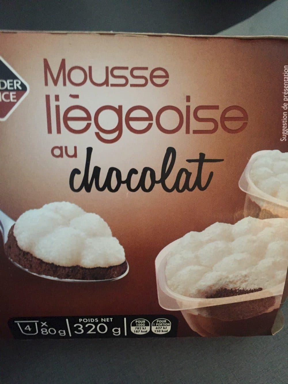 Leader Price Mousse Liégeoise au Chocolat packshot