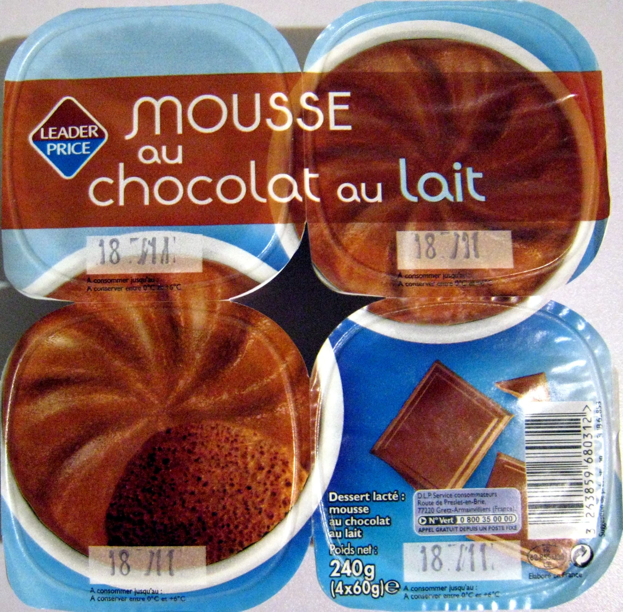 Leader Price Mousse au chocolat au lait Leader Price packshot